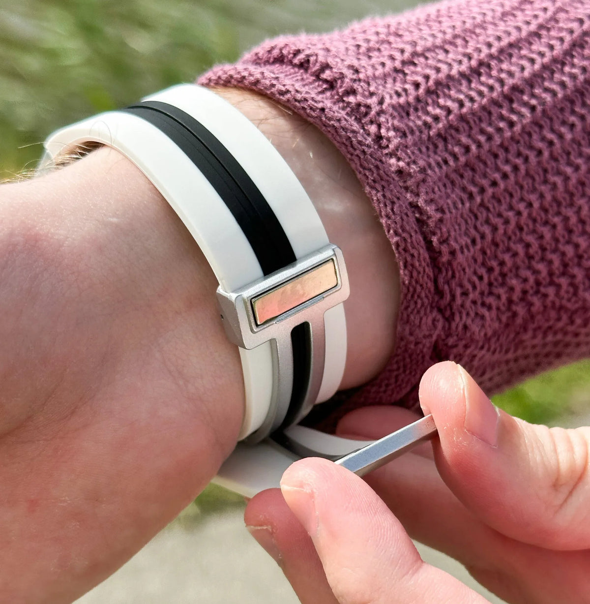Silicone Magnetic Sport Strap, white/black, lifestyle photo