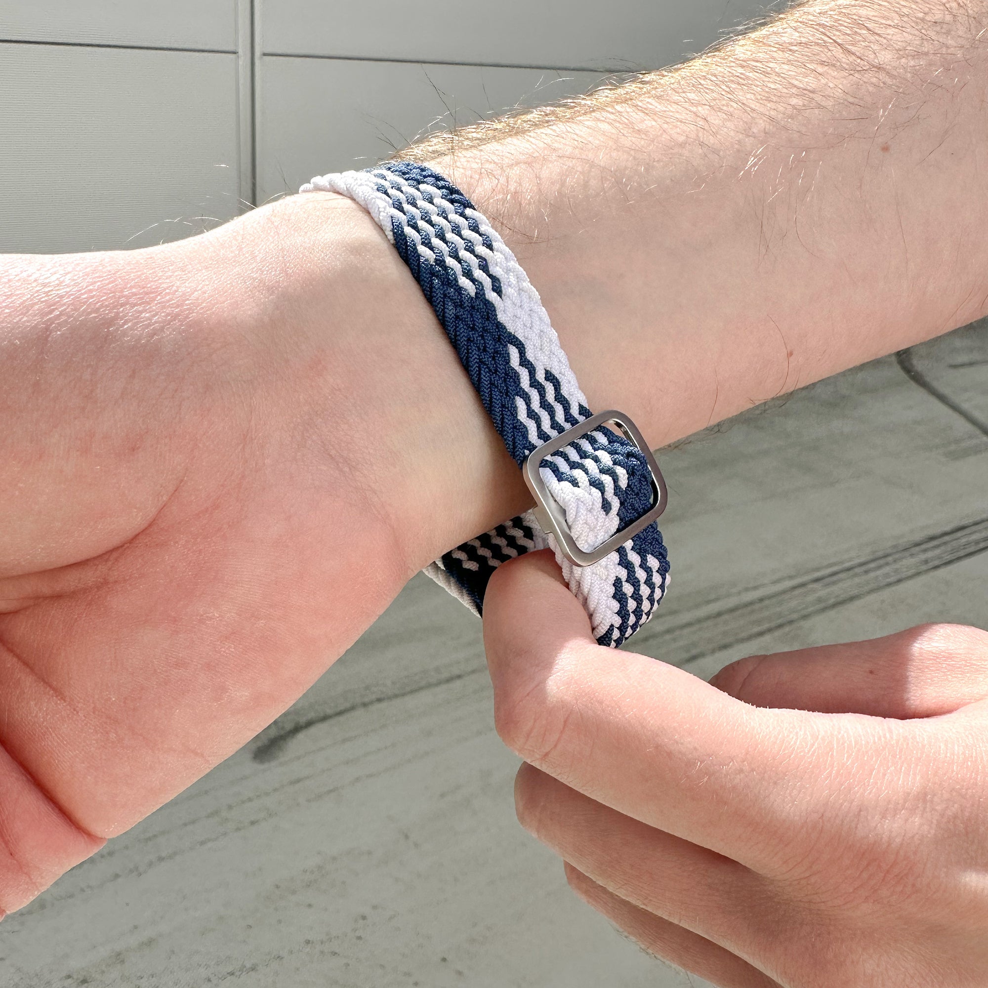 Nylon Adjustable Braided Strap, blue/white, lifestyle photo