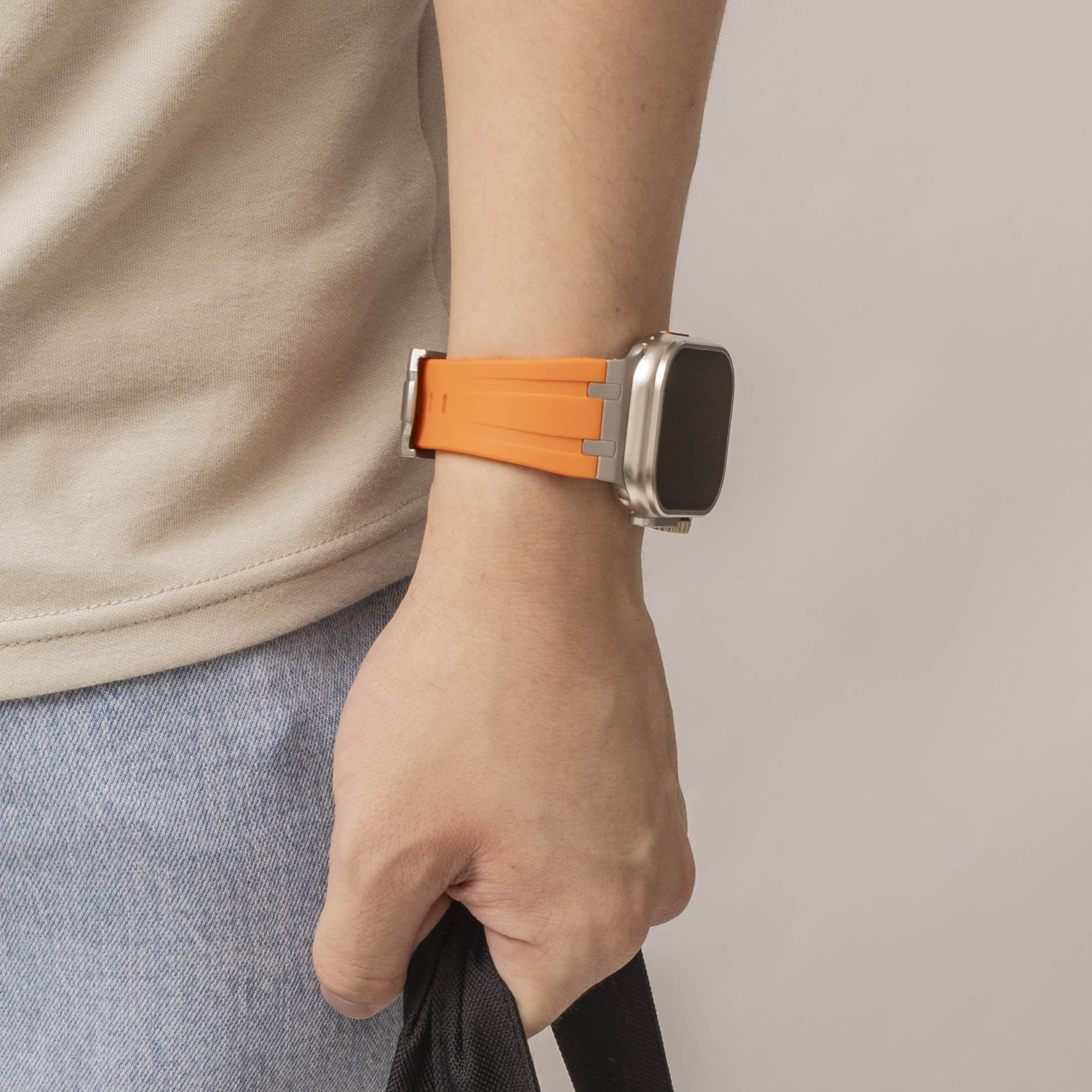 Apple Watch Ultra Luxury Liquid Silicone Strap (Orange/Silver)