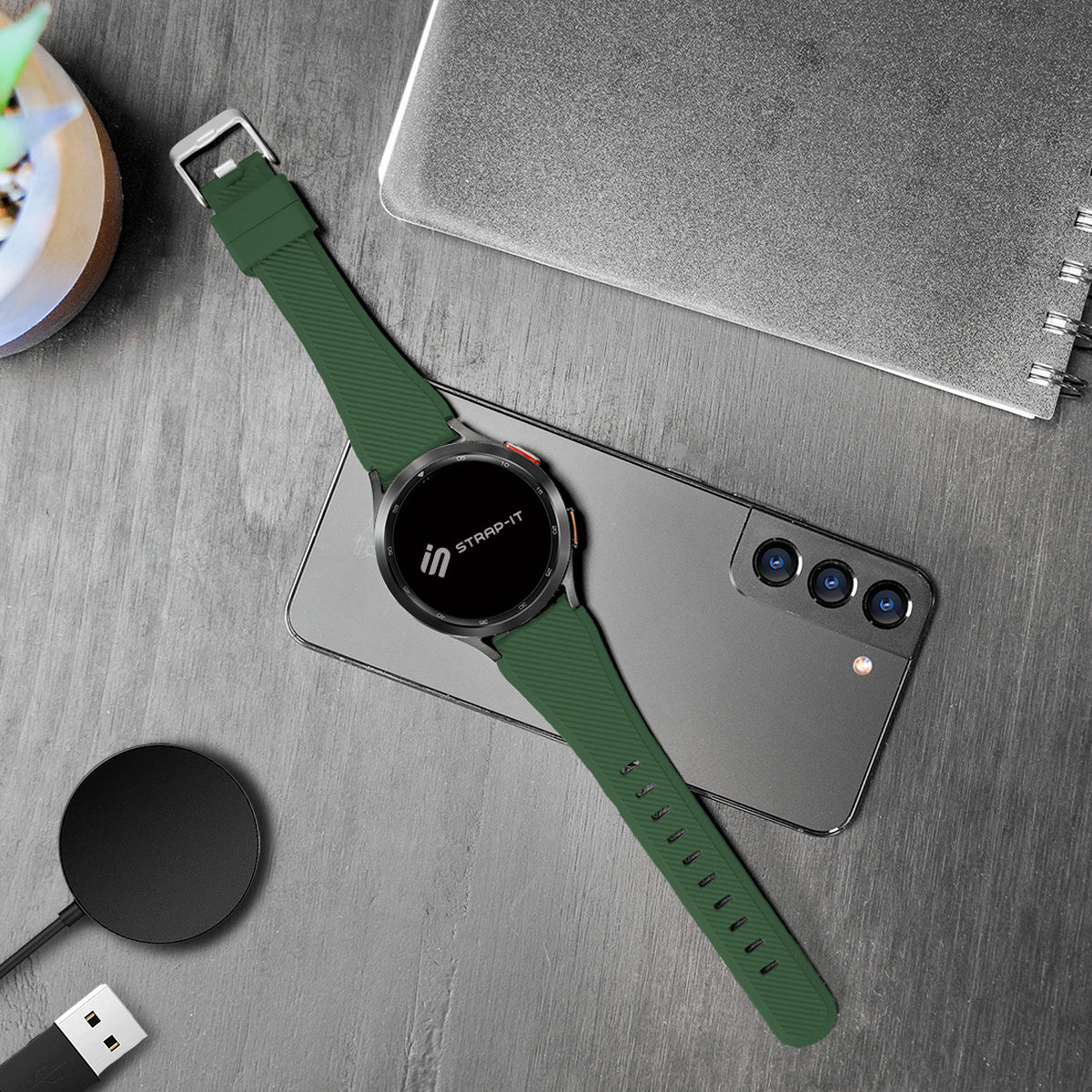 Twill Silicone Strap, army green, lifestyle photo