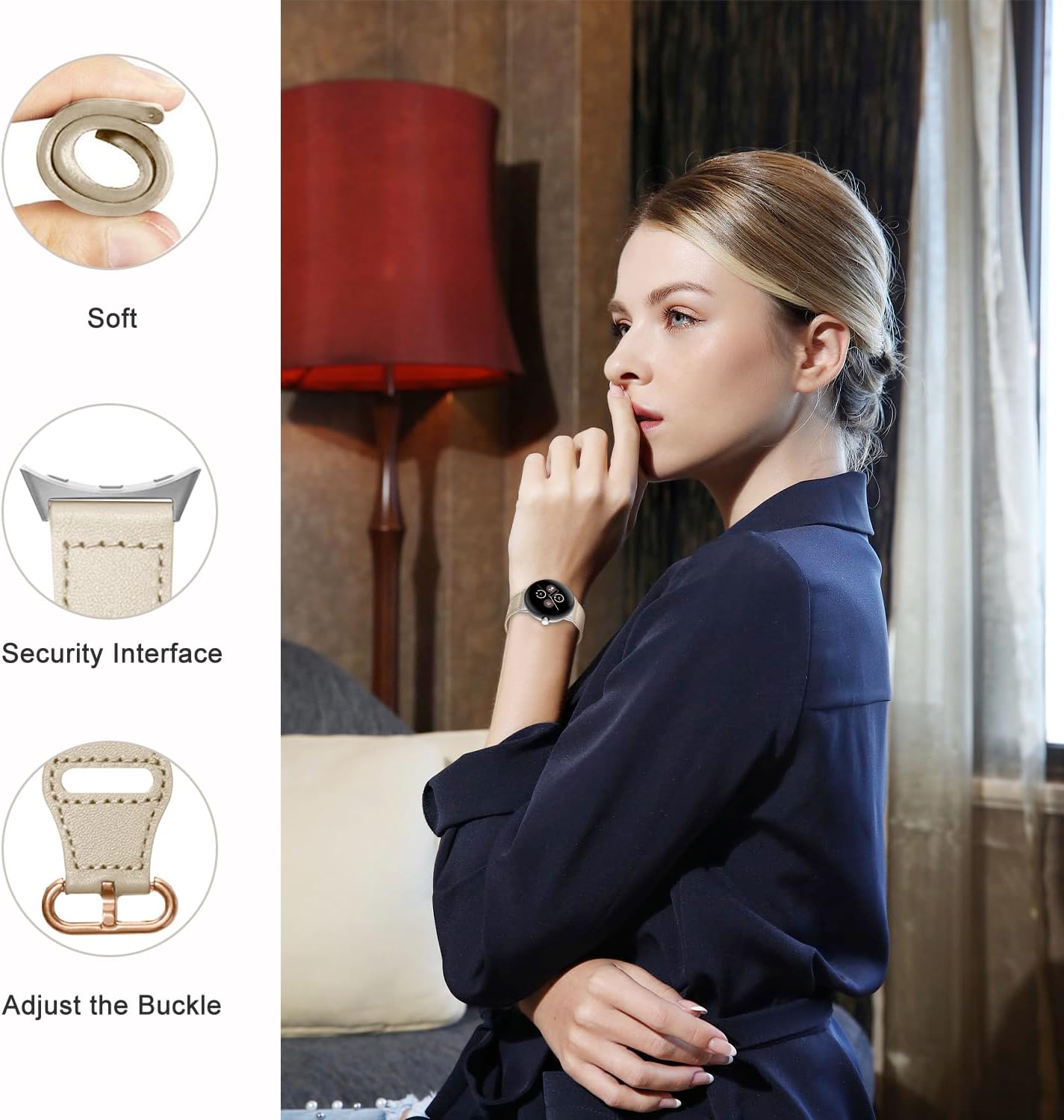 Bracelet cuir à maillons Google Pixel Watch 4 - 41mm (beige)
