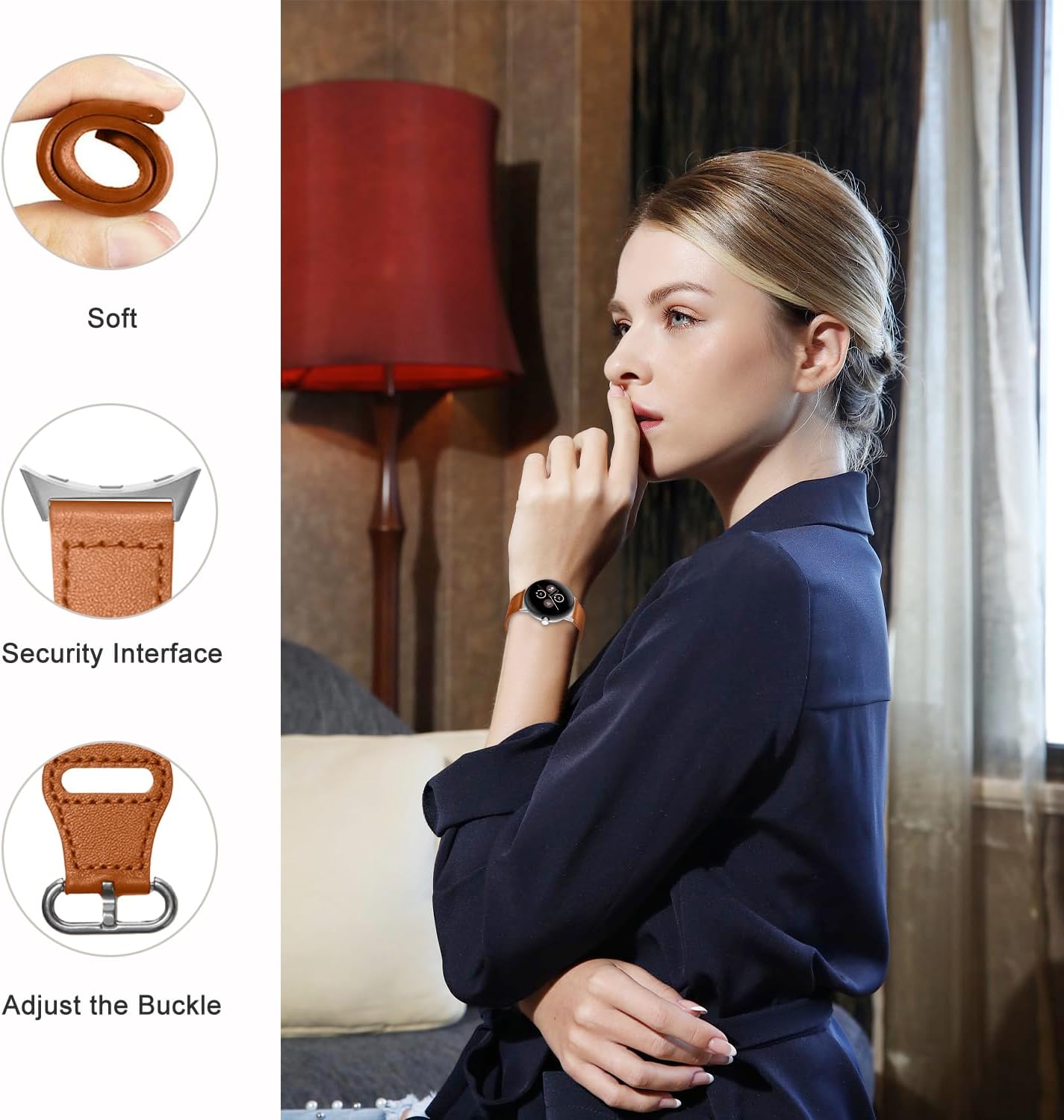 Bracelet cuir à maillons Google Pixel Watch 3 - 41mm (marron)