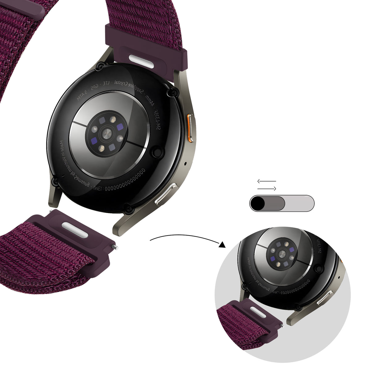 Bandz Bracelet nylon 'Easy Fit' Samsung Galaxy Watch 7 - 44mm (prune)