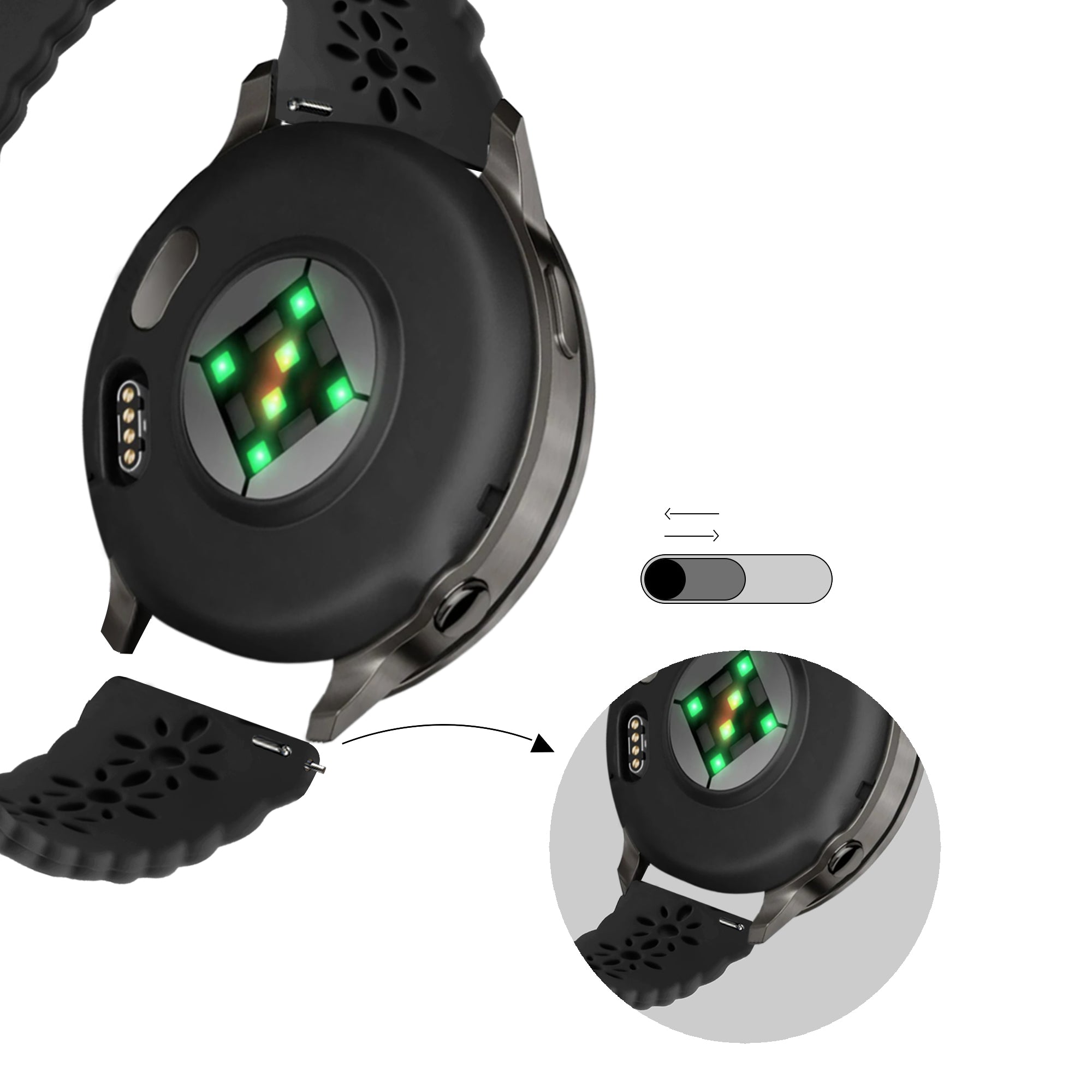 Bandz Bracelet silicone 'Lace' Garmin Vivomove 3 (noir)