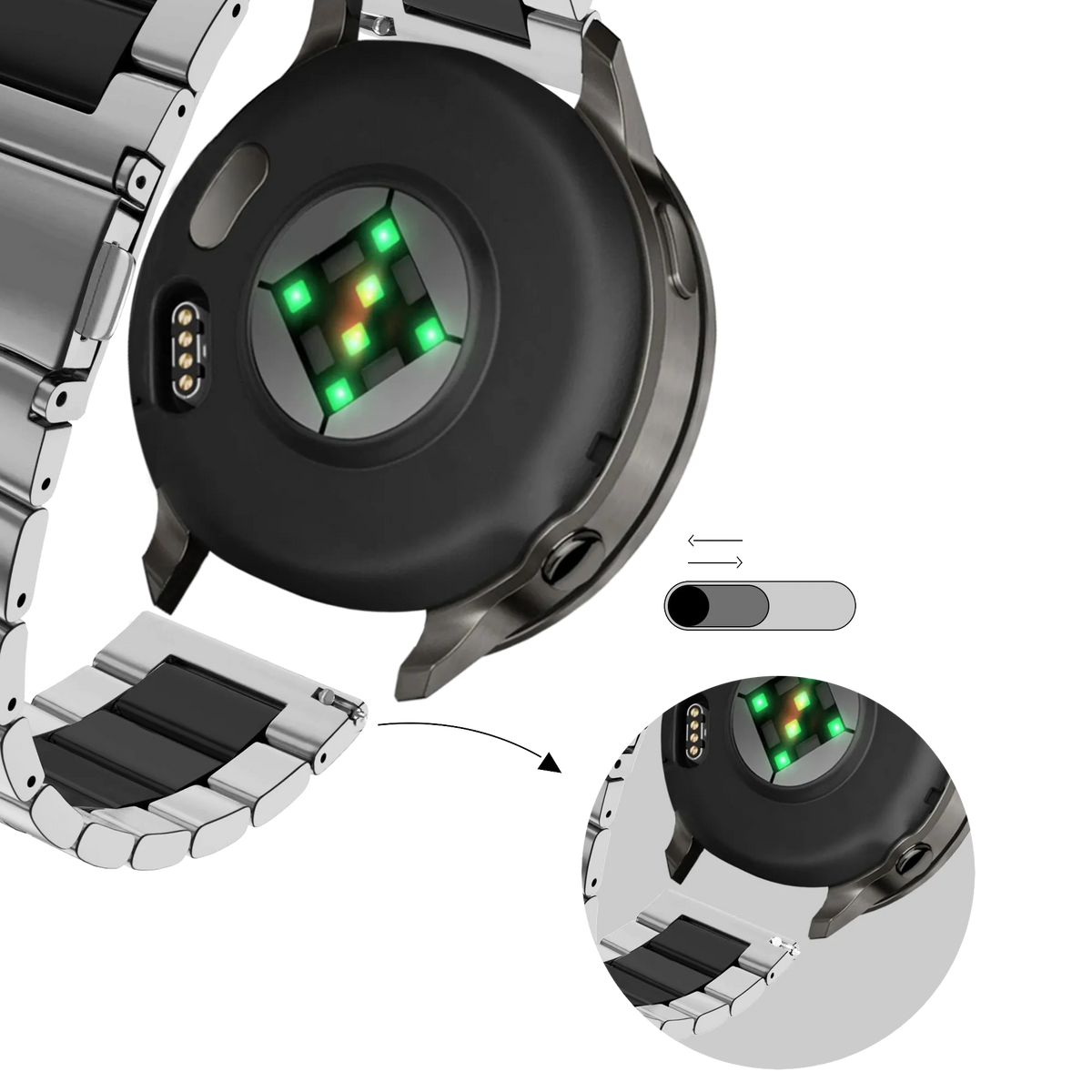 Bandz Bracelet acier 'Classic' Garmin Vivoactive 6 (argent/noir)