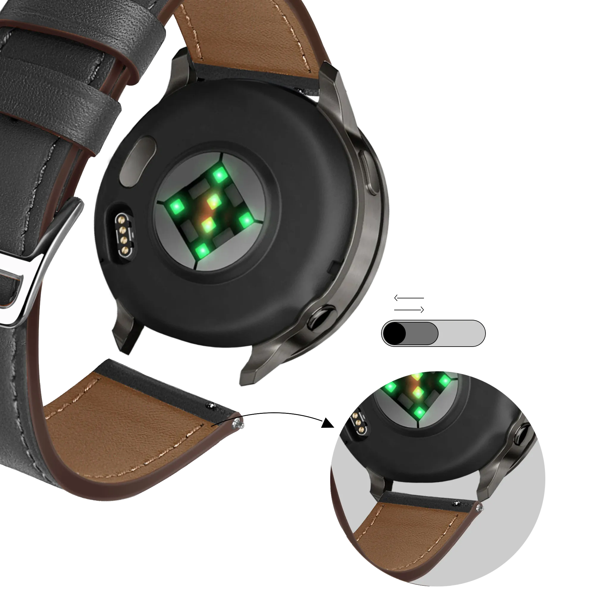 Bandz Bracelet cuir 'Deluxe' Garmin Venu 2 (noir)