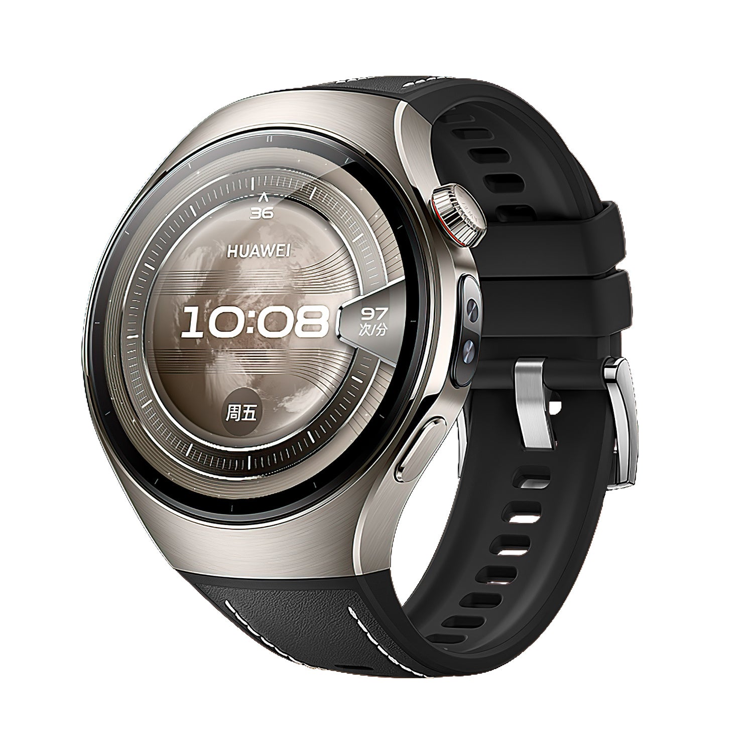 Bracelet cuir hybride ''Perfect Fit' Huawei Watch 5 - 46mm (noir)