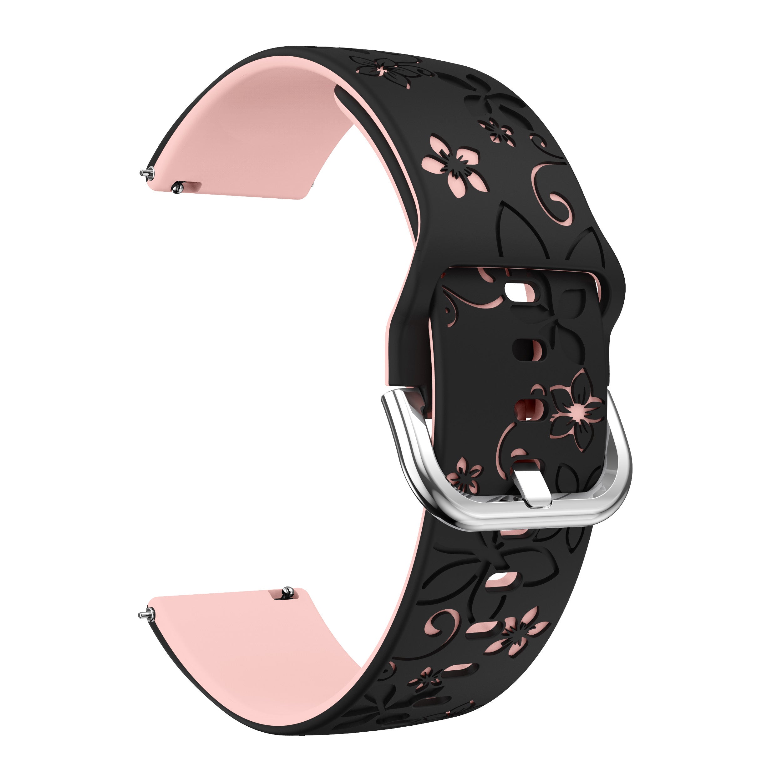 Huawei Watch GT 7 - 41mm Flower Silicone Strap (Black/Light Pink)