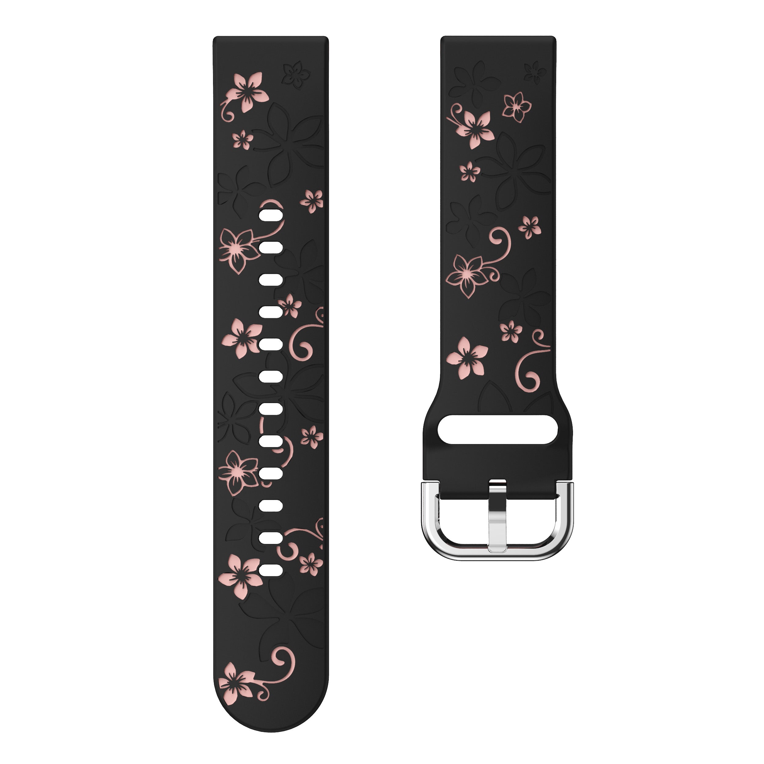 Huawei Watch GT 7 - 41mm Flower Silicone Strap (Black/Light Pink)