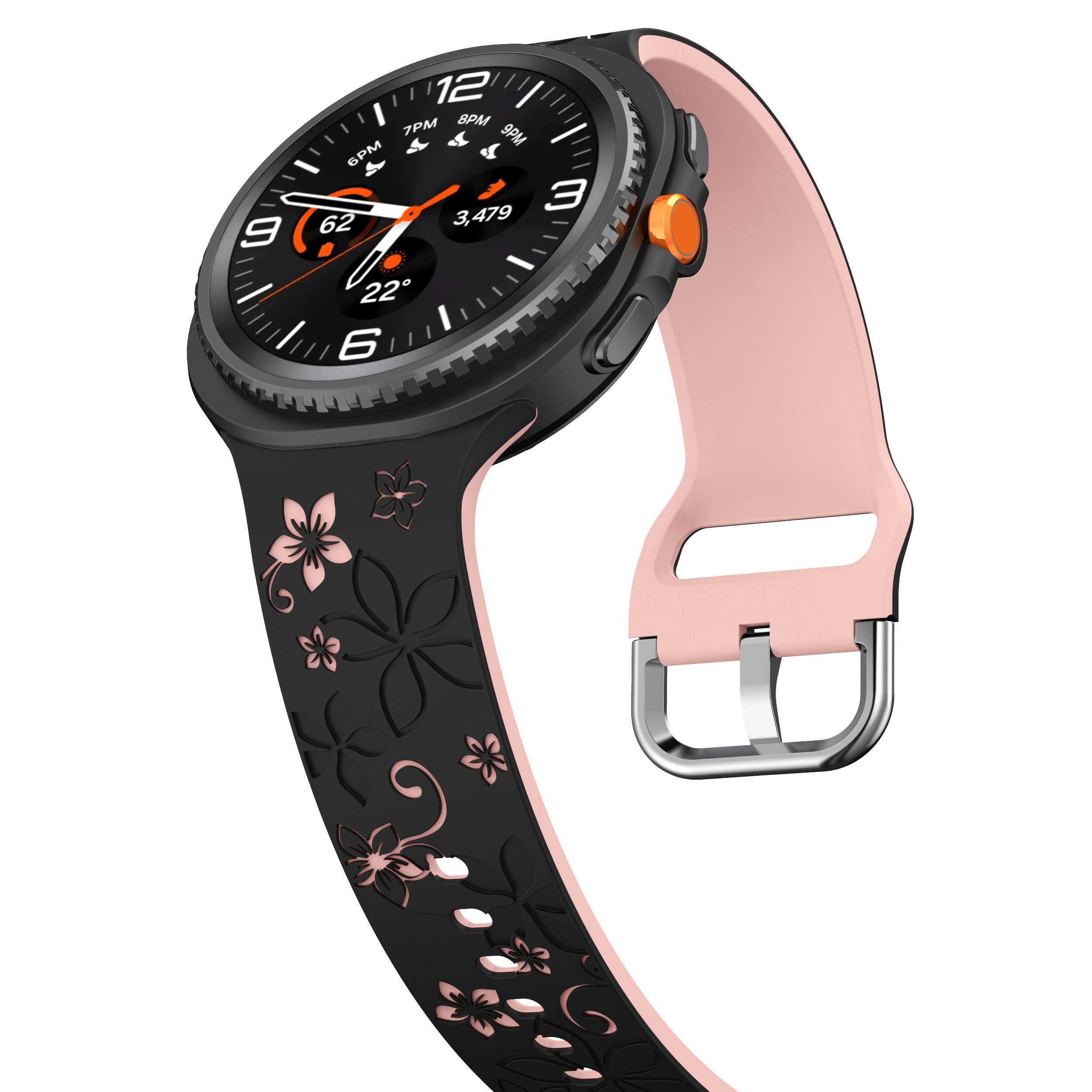 Bracelet silicone avec fleurs Samsung Galaxy Watch 8 Classic (noir/rose)