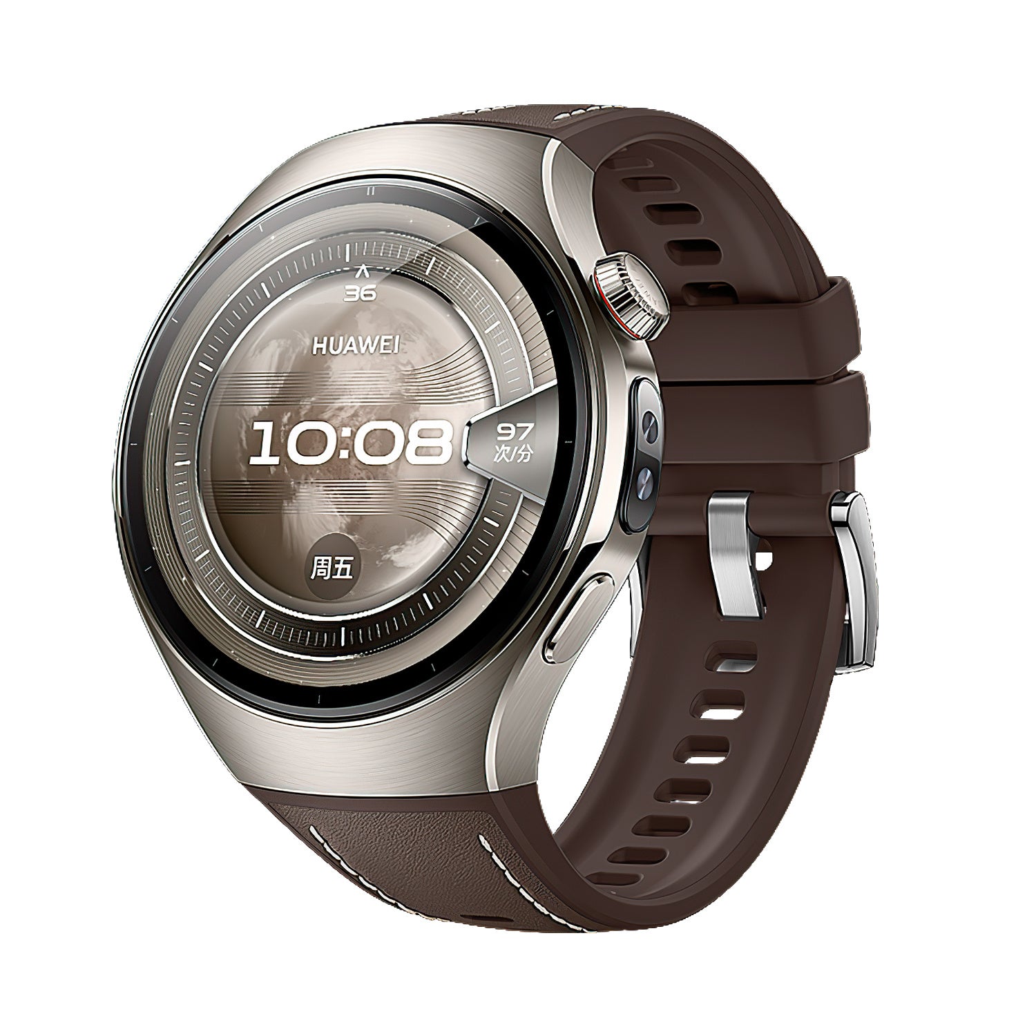 Bracelet cuir hybride ''Perfect Fit' Huawei Watch 5 - 46mm (marron)