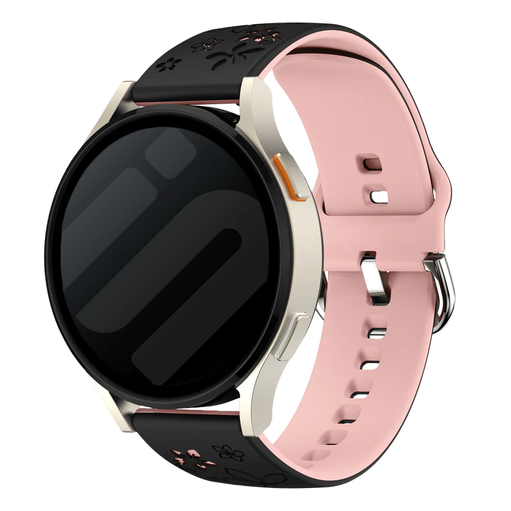 Huawei Watch GT 5 - 41mm Flower Silicone Strap (Black/Light Pink)