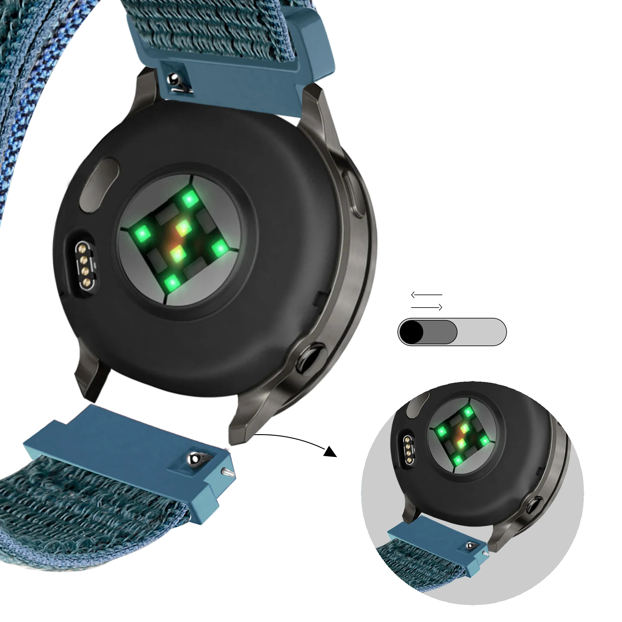 Bandz Garmin Vivoactive 4s Nylon Loop Strap (Green-Grey)