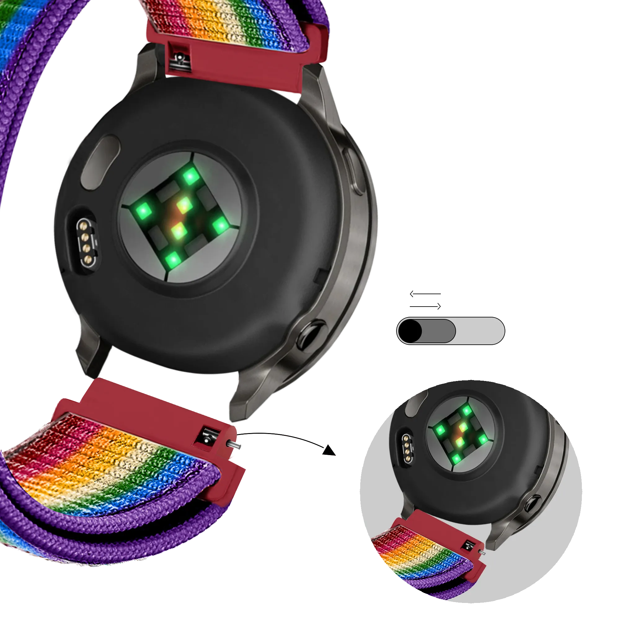 Bandz Bracelet nylon Loop Garmin Vivoactive 4s (arc-en-ciel)