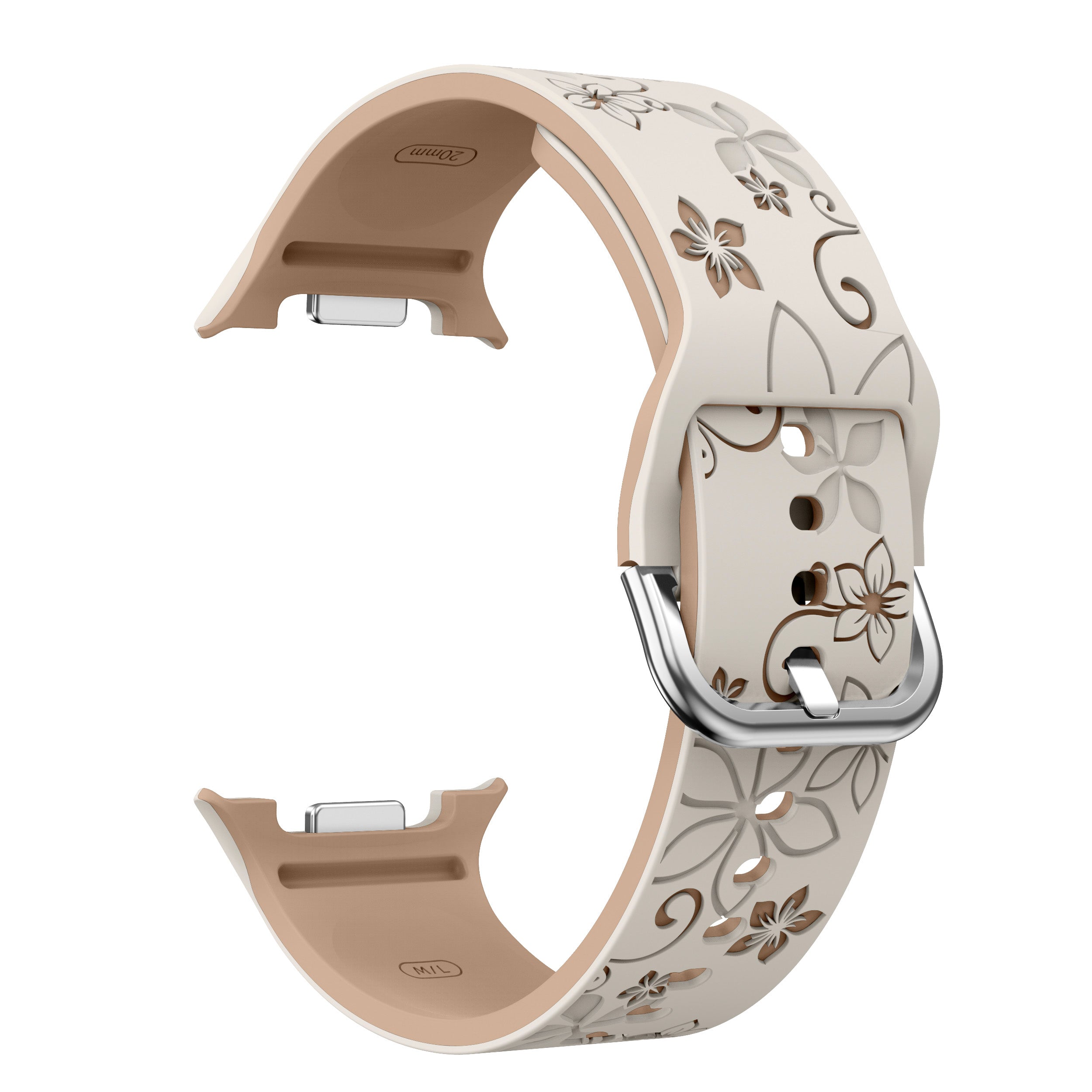 Bracelet silicone avec fleurs Samsung Galaxy Watch 8 - 44mm (lumière stellaire/beige)