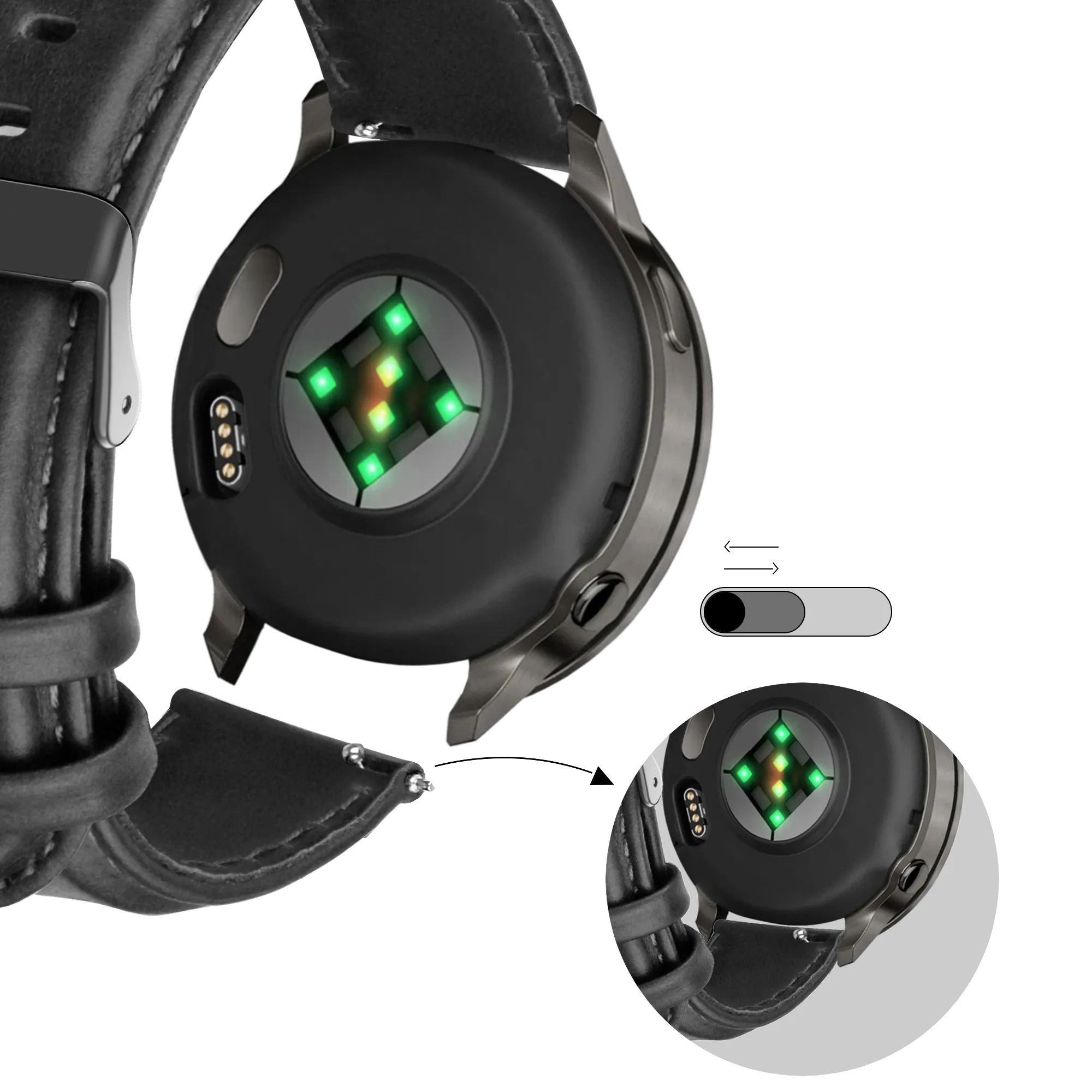 Bandz Bracelet cuir 'Classic' Garmin Bounce 2 (noir)