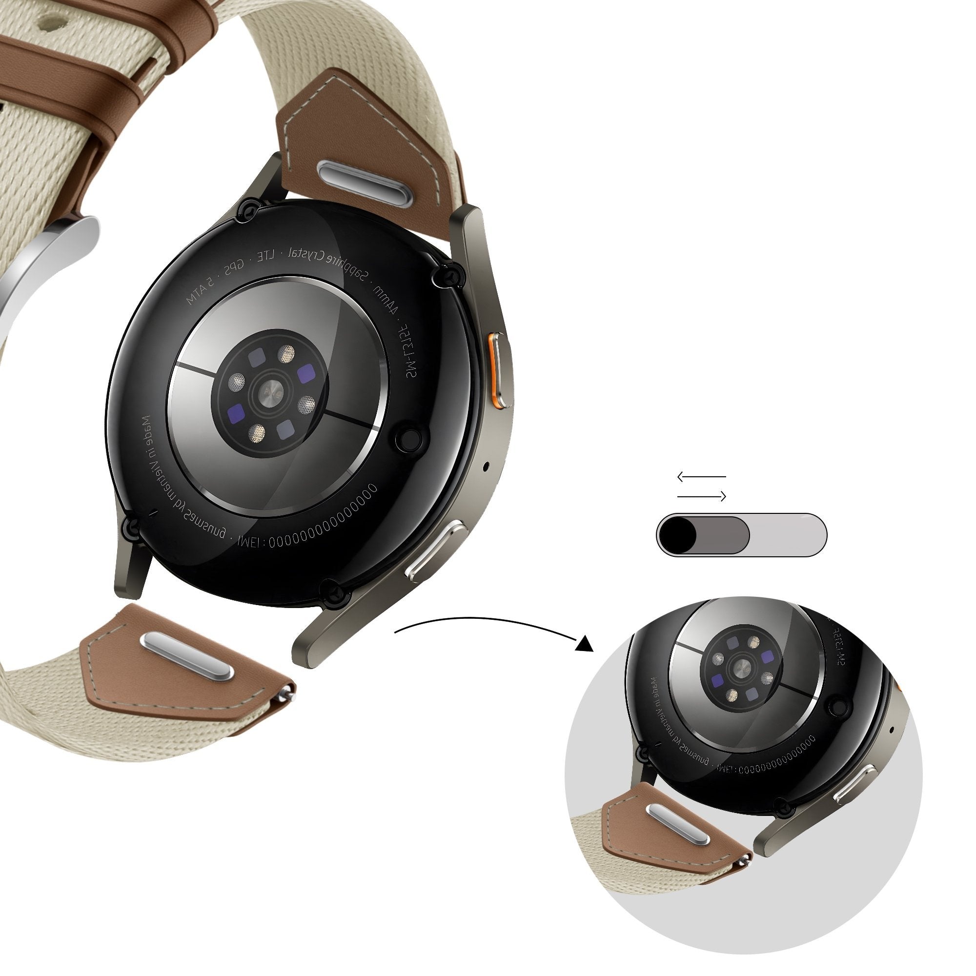 Bandz Bracelet cuir hybride 'Easy Fit' Withings ScanWatch Light (beige/marron)