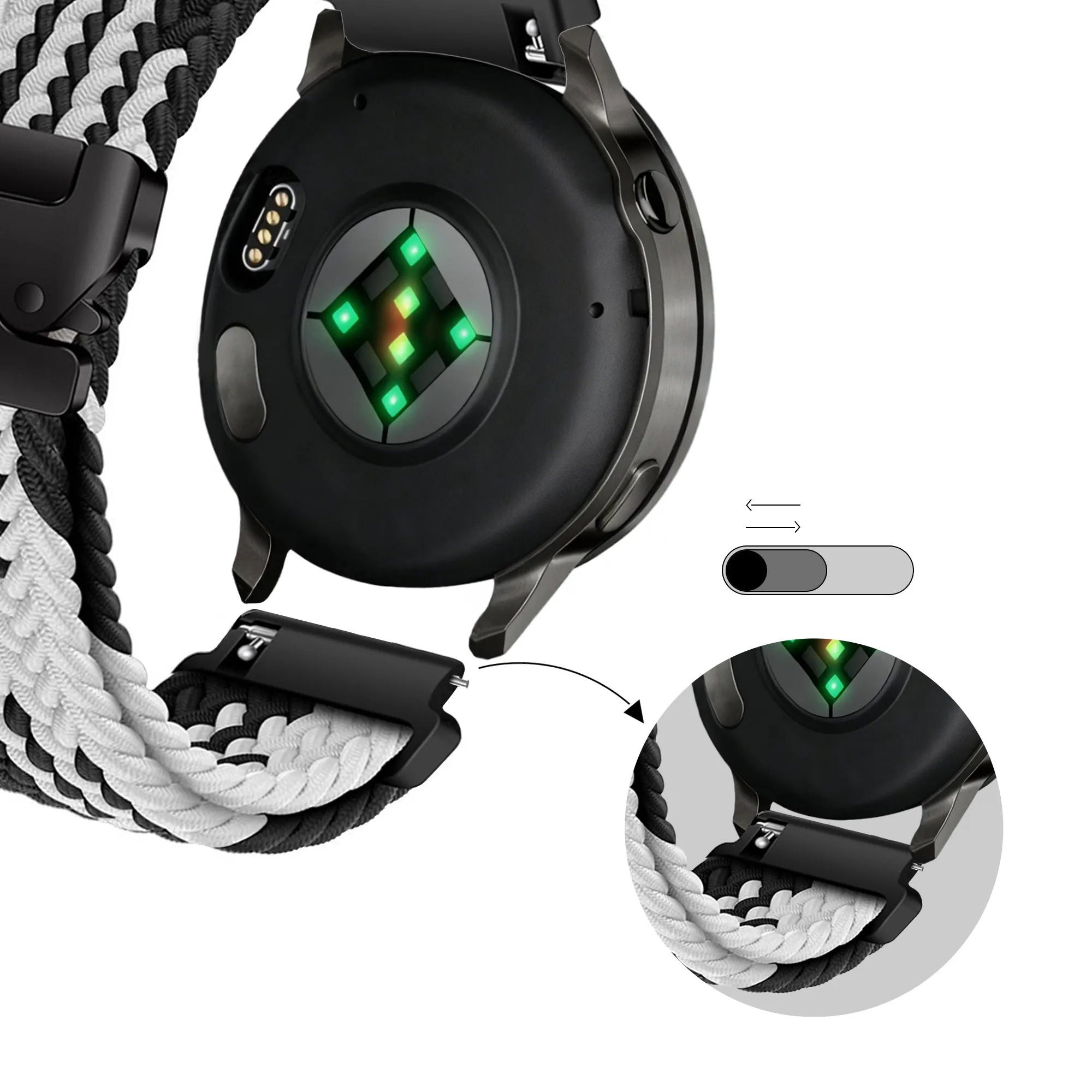 Bandz Bracelet tressé 'Parachute' Garmin Vivoactive 4s (noir/blanc)