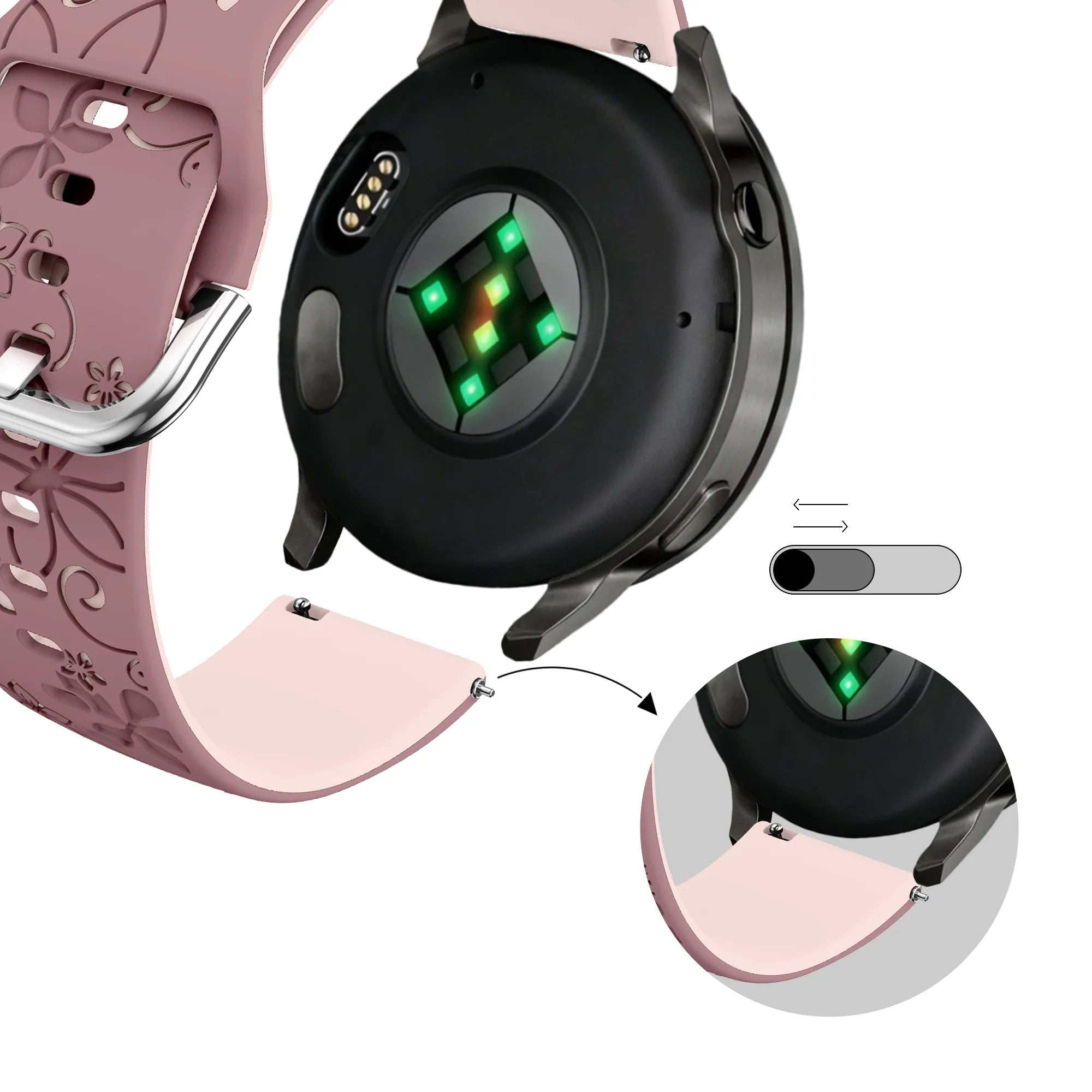 Bandz Bracelet silicone 'Fleurs' Garmin Venu 4 - 41mm (violet foncé/rose clair)