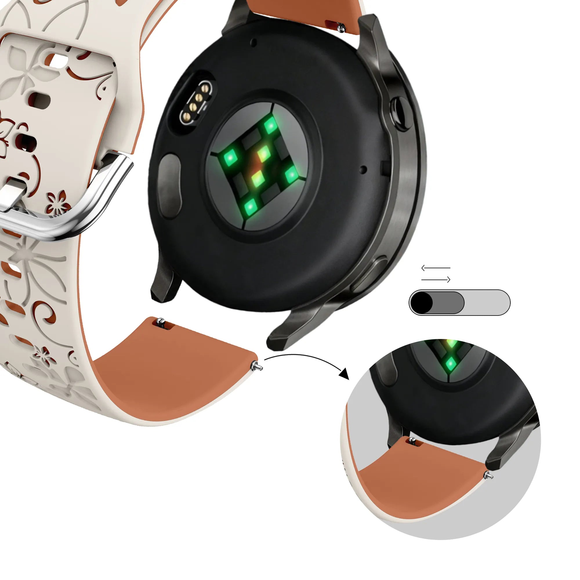 Bandz Bracelet silicone 'Fleurs' Garmin Vivomove 3 (lumière stellaire/marron)