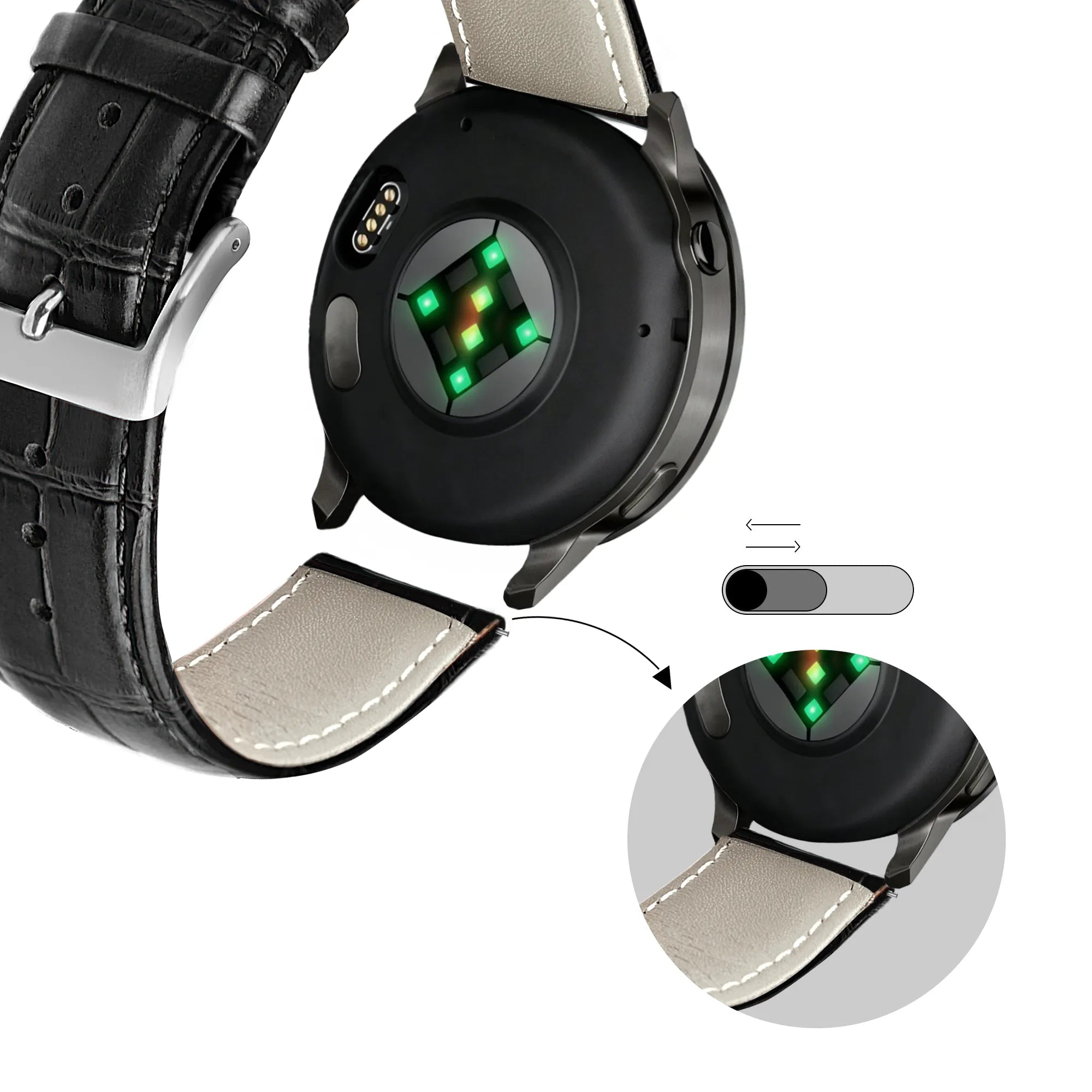 Bandz Bracelet cuir effet crocodile Garmin Vivomove HR (noir)