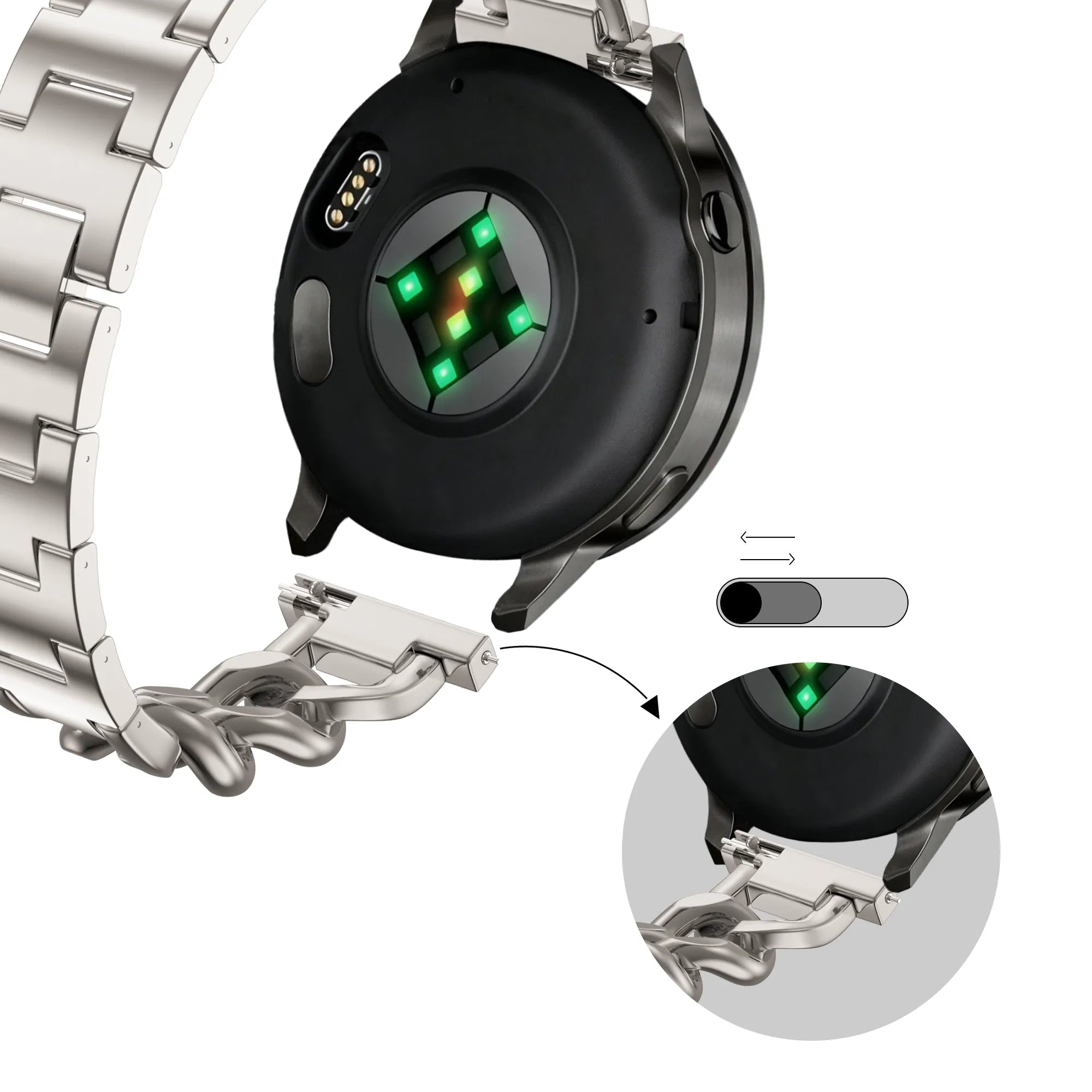 Bandz Bracelet métal 'Chaînes' Garmin Vivoactive 4s (lumière stellaire)