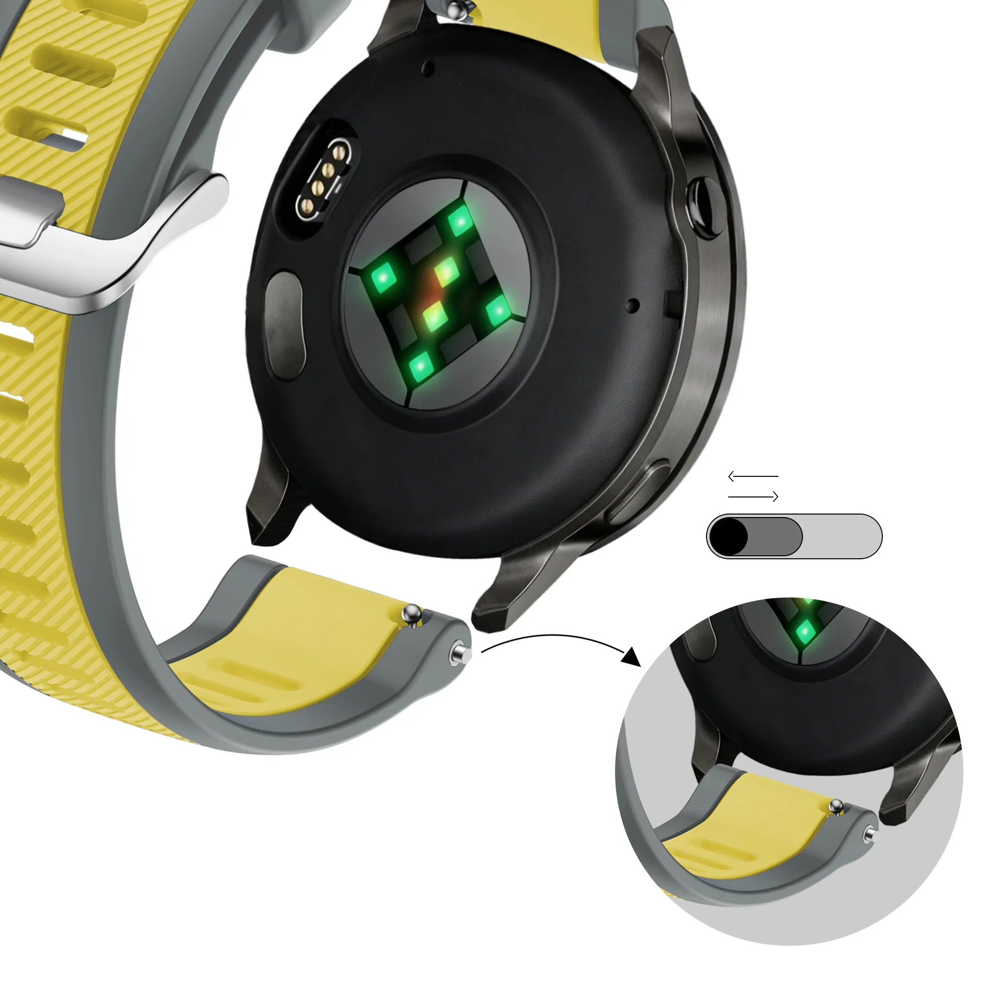 Bandz Bracelet dual sport avec boucle Garmin Approach J1 (gris/jaune)