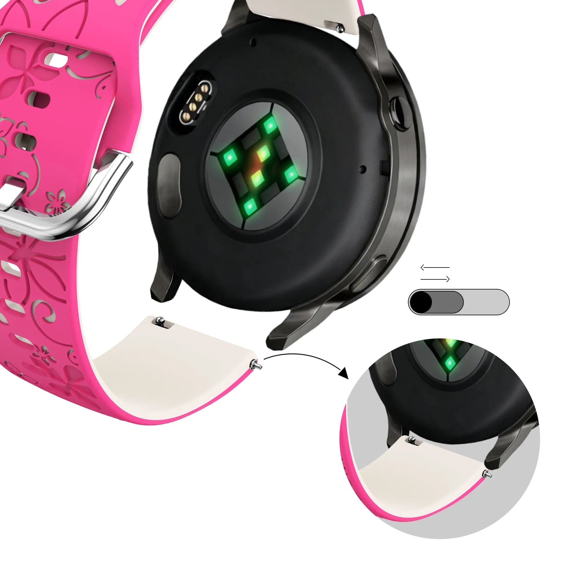 Bandz Bracelet silicone 'Fleurs' Garmin Vivoactive 4s (rose vif/lumière stellaire)