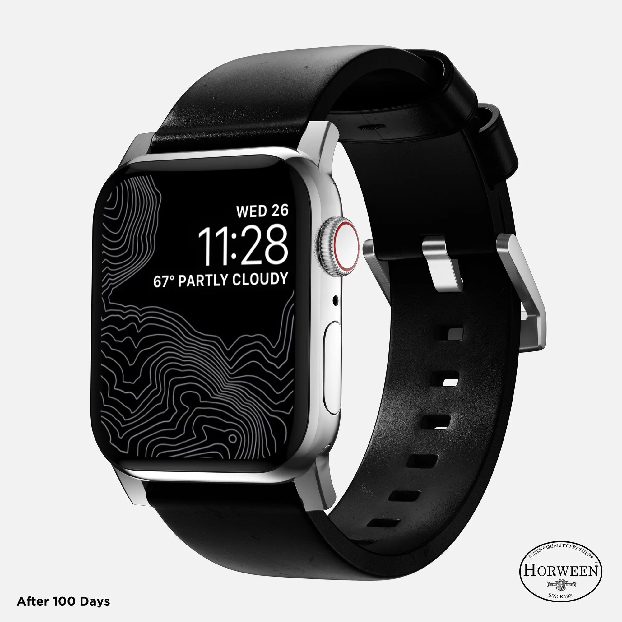 Nomad Bracelet cuir moderna Apple Watch (noir/argenté)