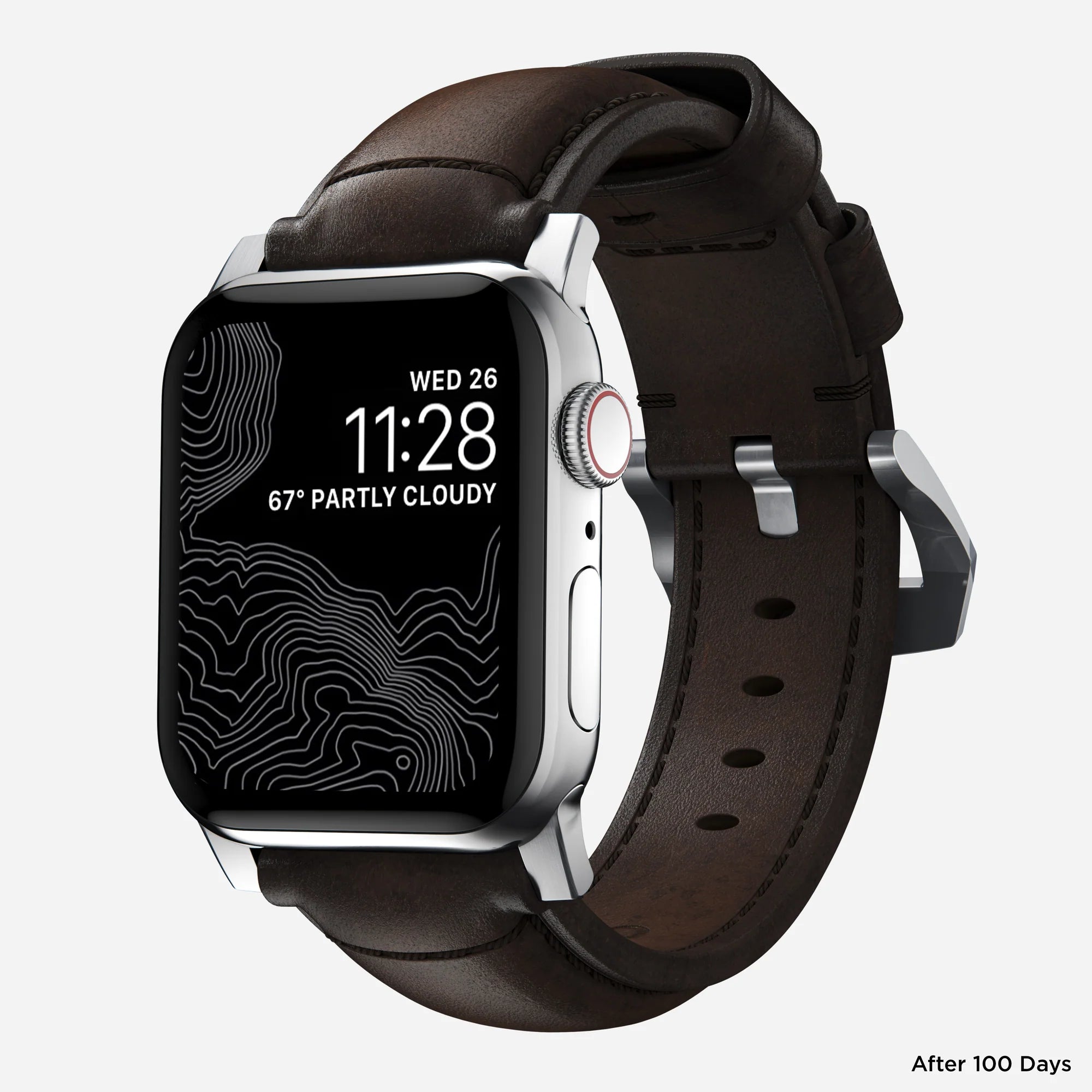 Nomad Bracelet cuir tradicional Apple Watch (marron/argenté)