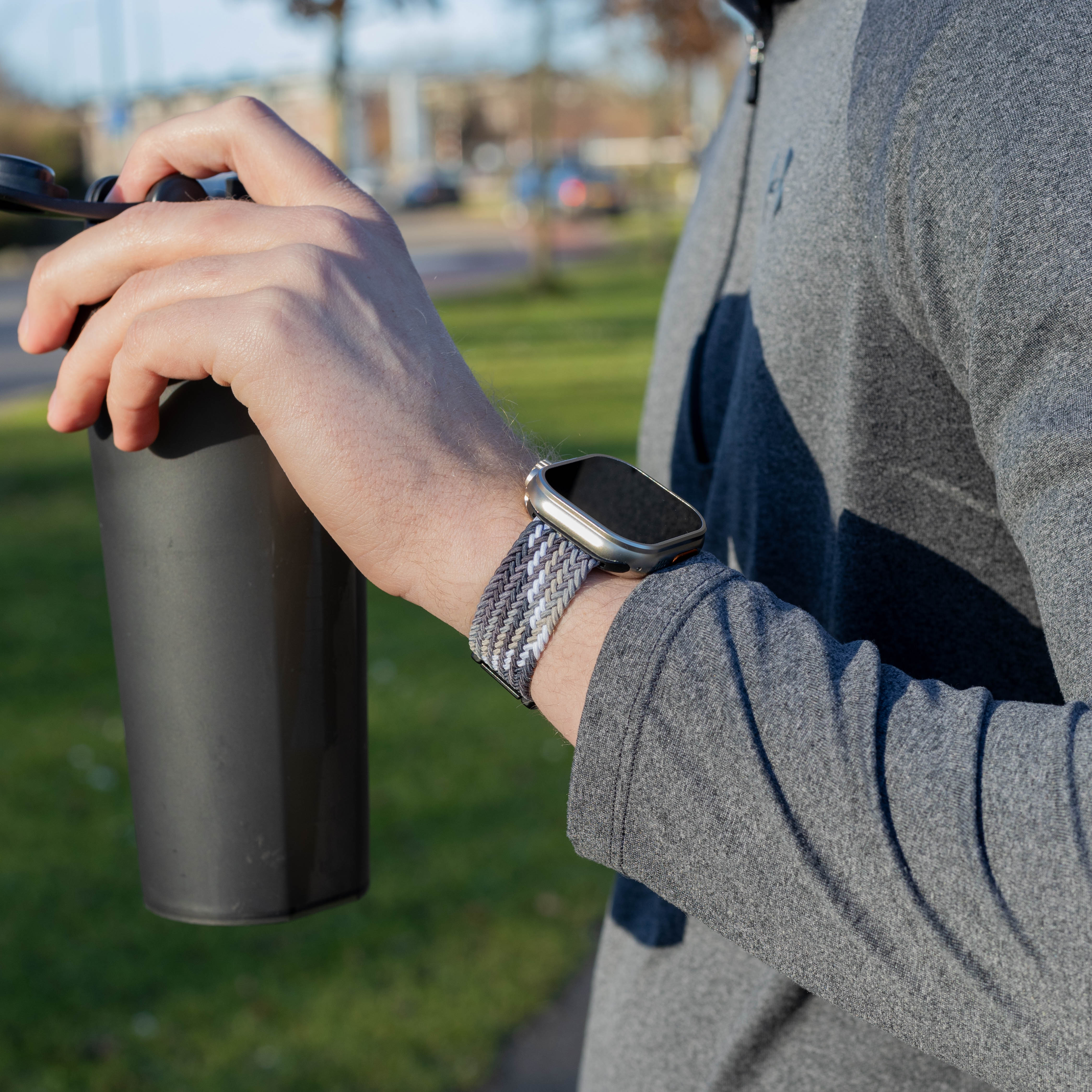 Bandz Bracelet tressé boucle en P Apple Watch Ultra (noir mandala)