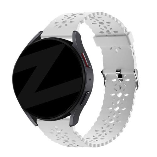 Patterned Silicone Strap, white, on a watch, 3/4 front view