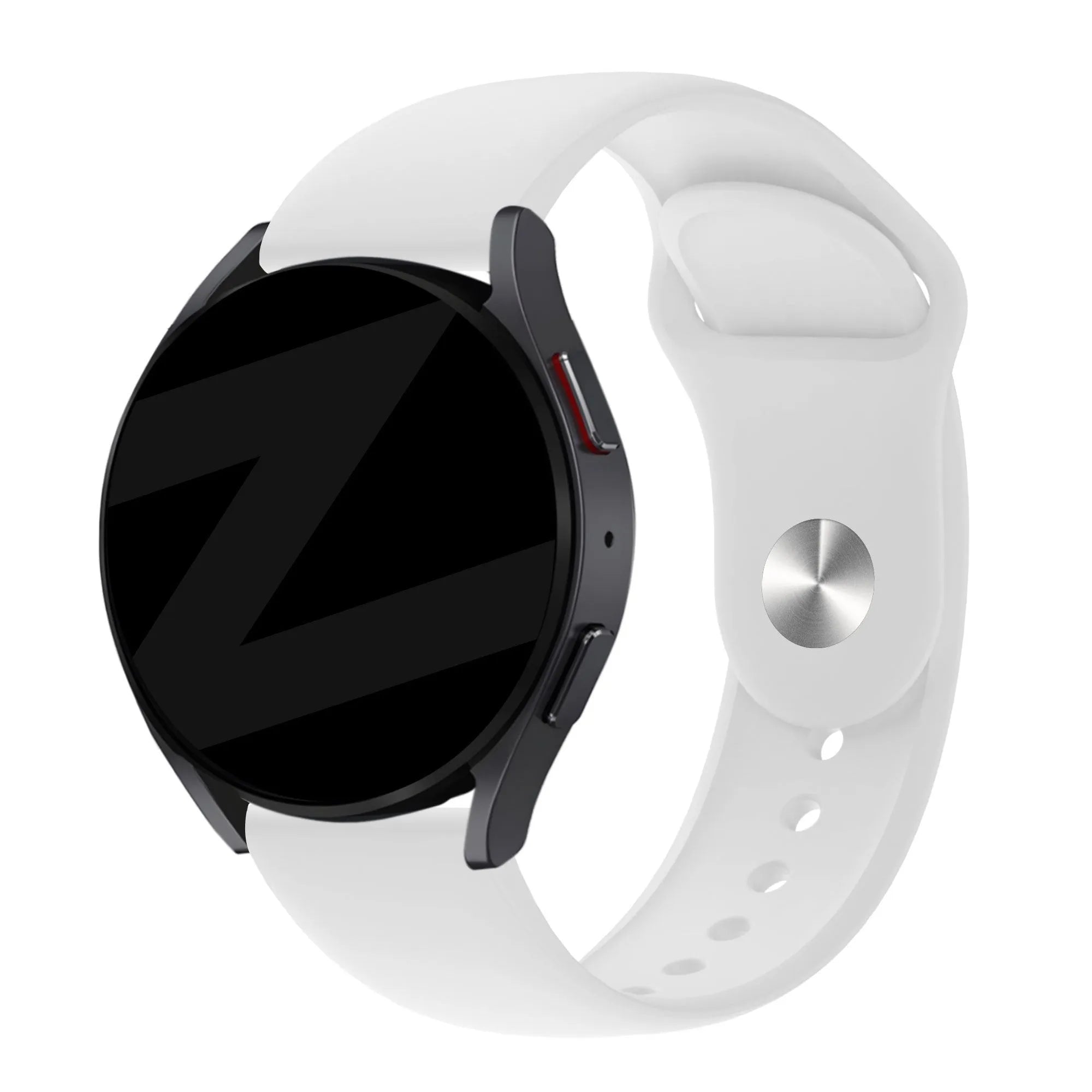 Silicone Sport Strap 'Deluxe', white, on a watch, 3/4 front view