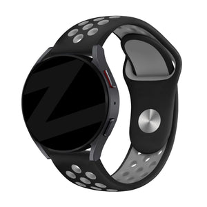 Silicone Sport Strap 'Deluxe', black/grey, on a watch, 3/4 front view