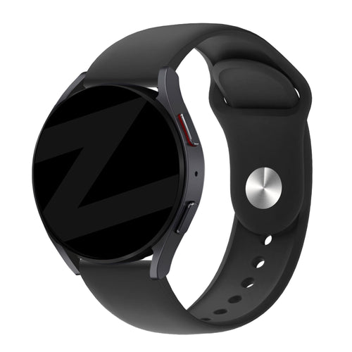 Silicone Sport Strap 'Deluxe', black, on a watch, 3/4 front view