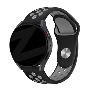Silicone Sport Strap 'Deluxe', black/grey, on a watch, 3/4 front view