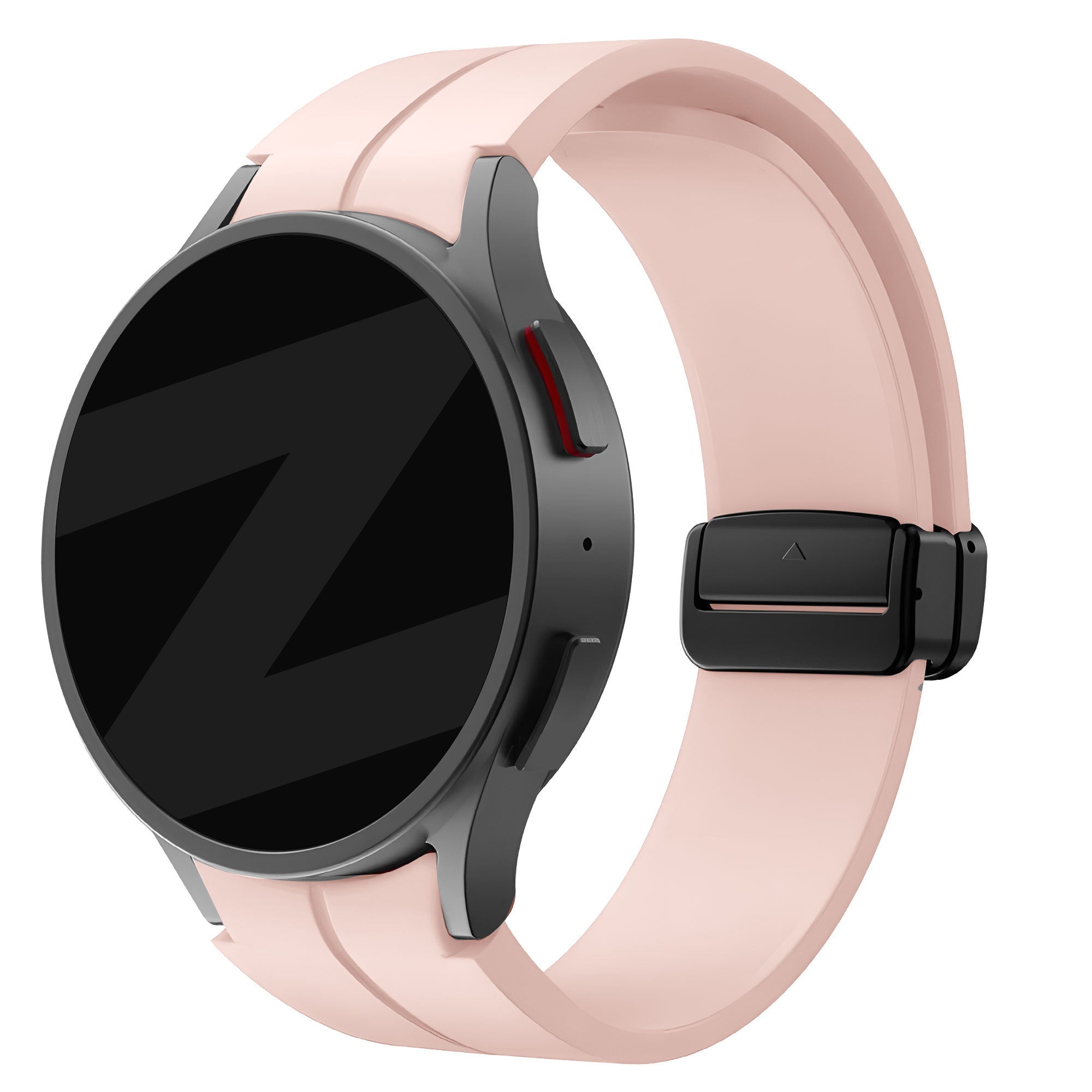 D-Buckle Silicone Strap, pink, on a watch, 3/4 front view