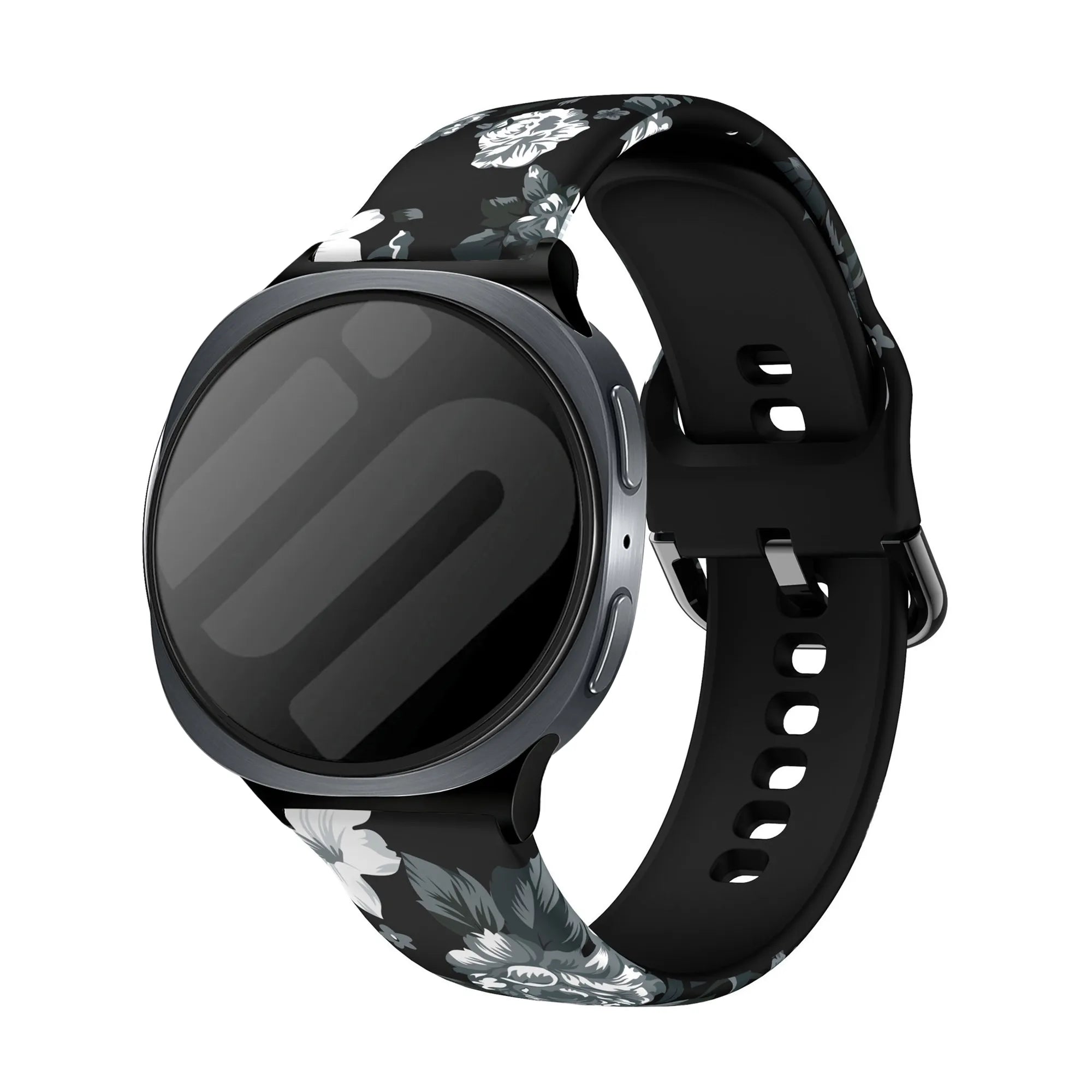 Bracelet silicone imprimé Samsung Galaxy Watch 9 - 44mm (fleur grise)