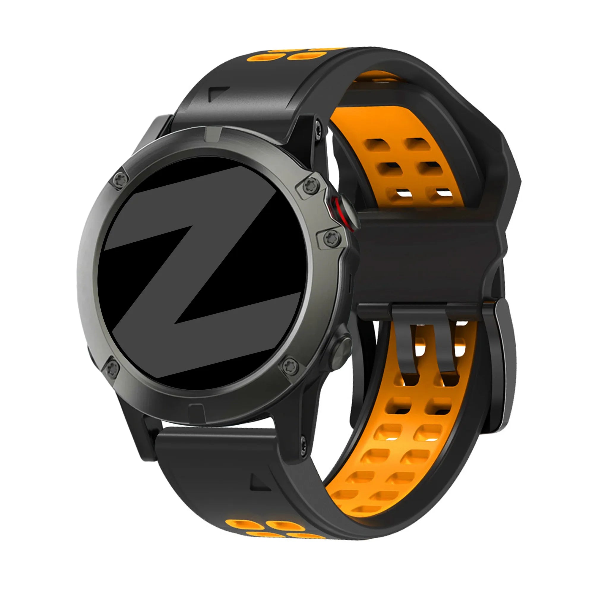 Bandz Bracelet sport avec boucle Garmin Quatix 5 / 6 / 7 (noir/orange)