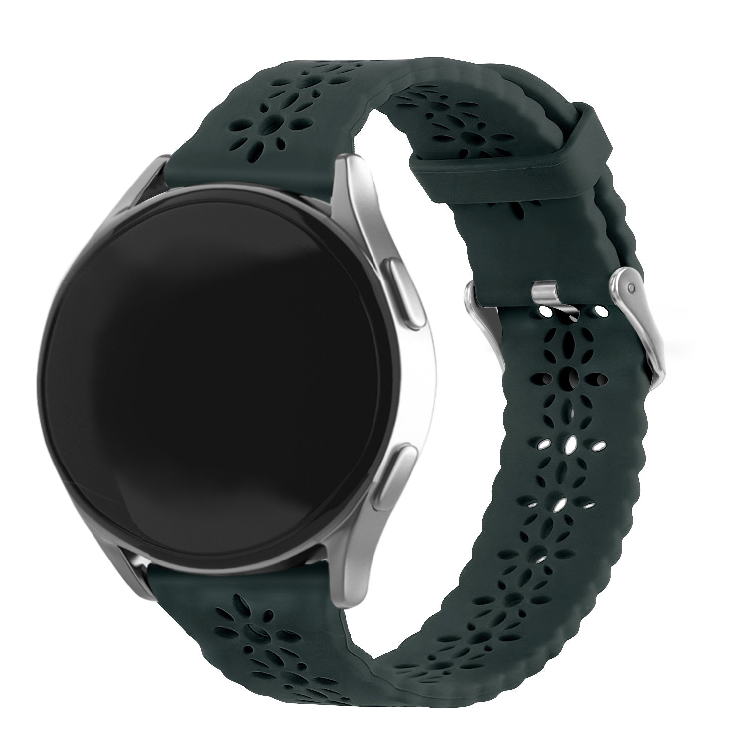 Patterned Silicone Strap, viridian, on a watch, 3/4 front view