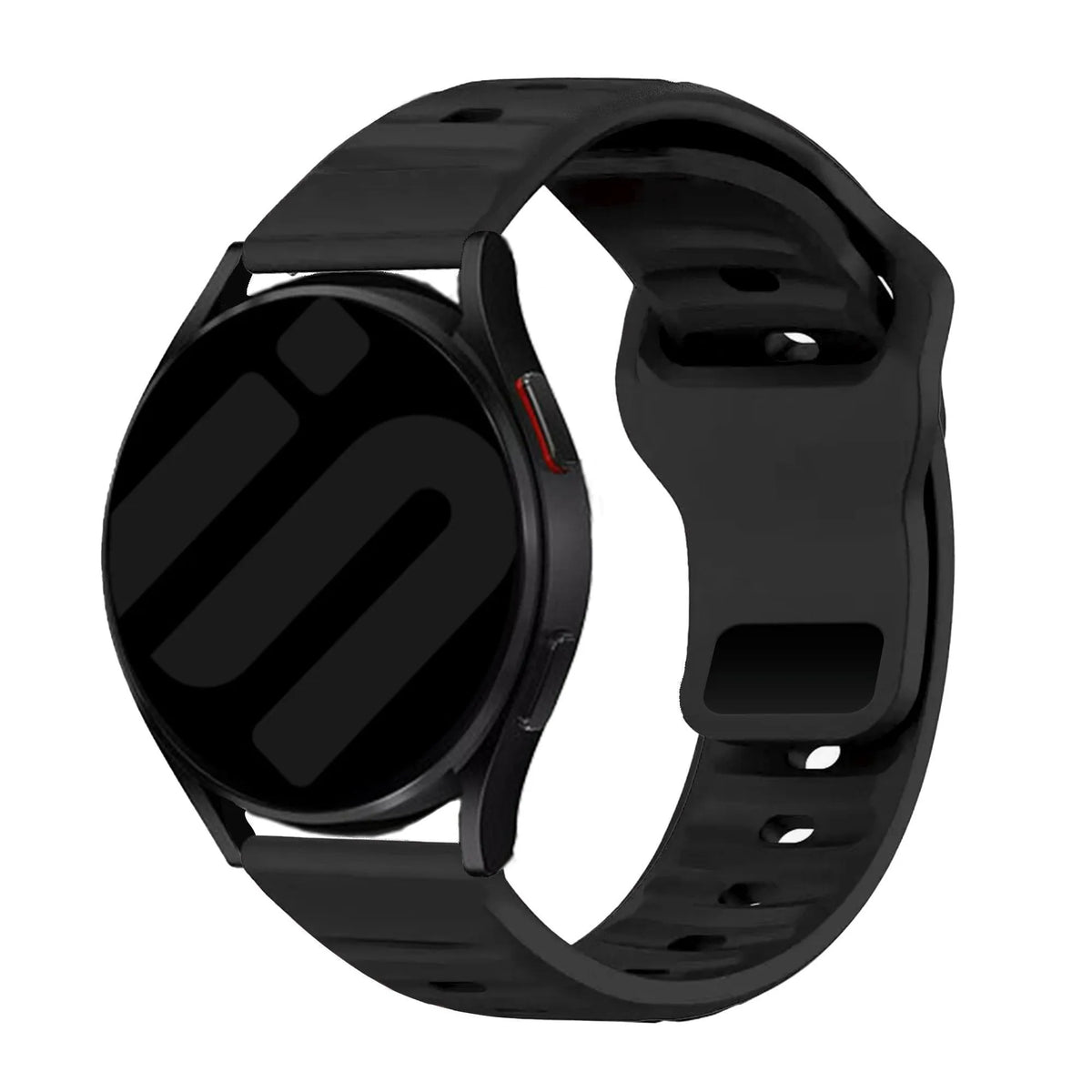 Outdoor Silicone Strap, black, on a watch, 3/4 front view