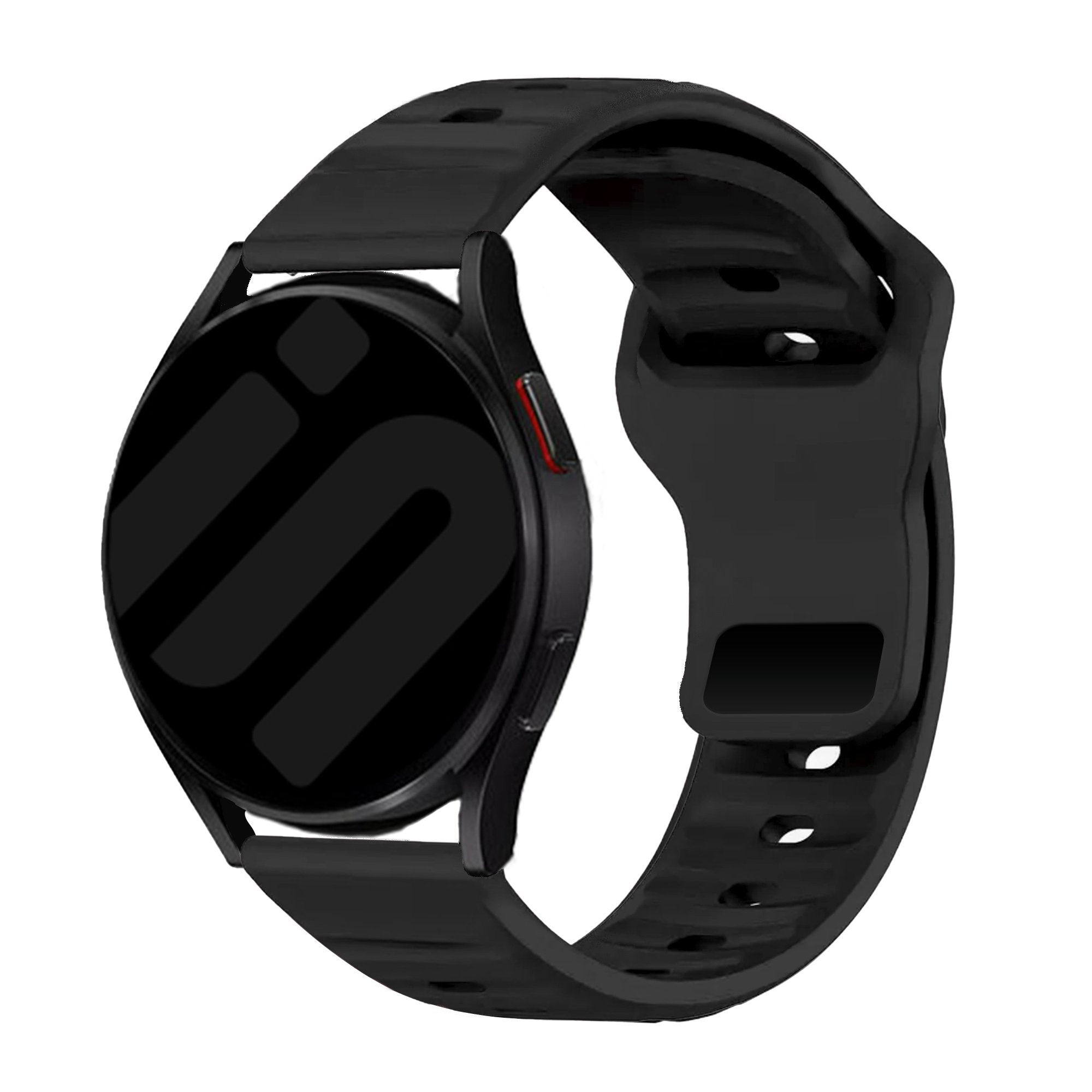 Outdoor Silicone Strap, black, on a watch, 3/4 front view