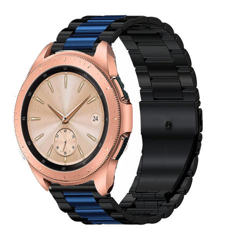 Steel Strap, black/blue, on a watch, 3/4 front view