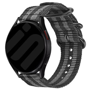 Nylon Buckle Strap, black/grey, on a watch, 3/4 front view