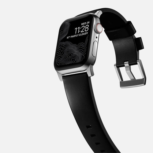 Nomad Bracelet cuir moderna Apple Watch (noir/argenté)