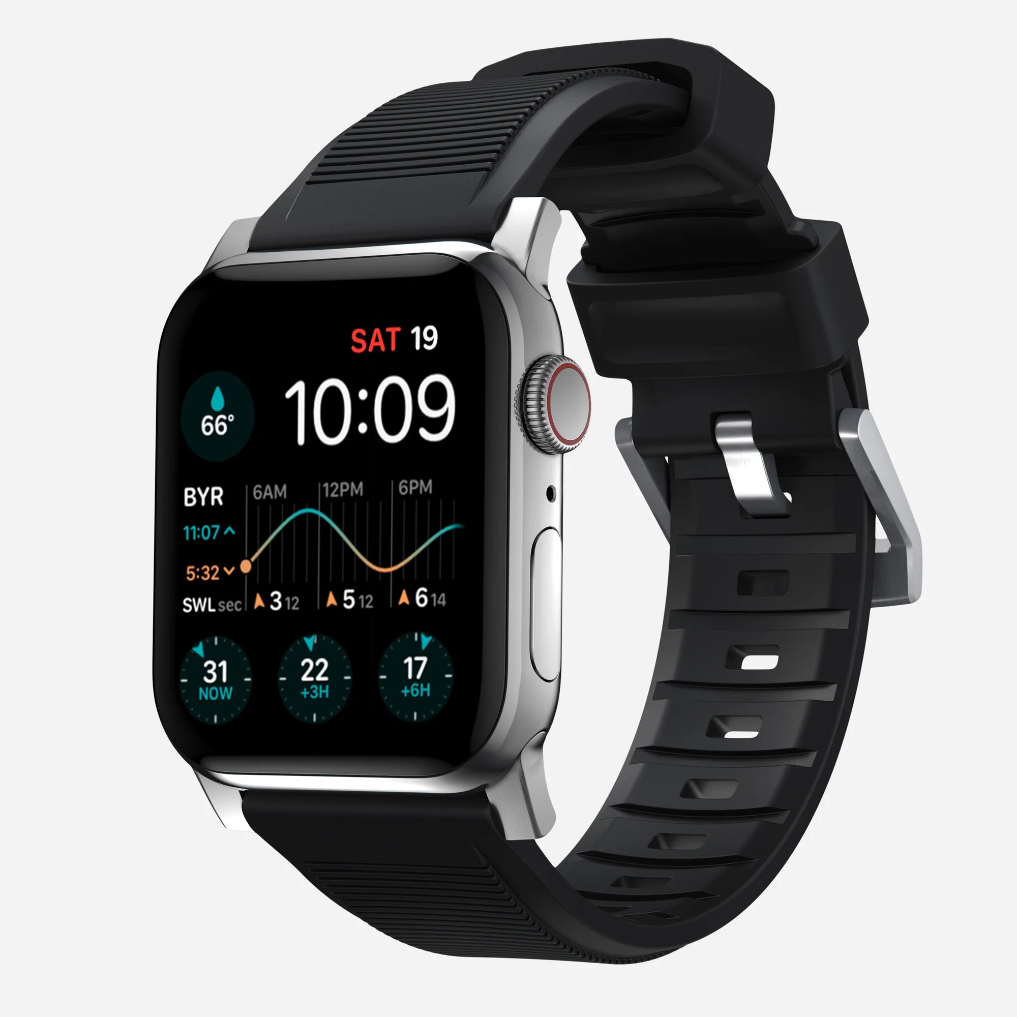 Nomad Bracelet de silicone résistant Apple Watch (noir/argenté)