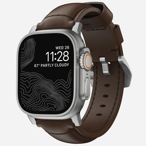 Nomad Bracelet cuir tradicional Apple Watch (marron/argenté)