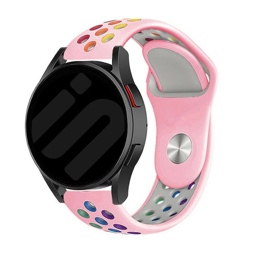 Silicone Sport Strap, pink/colourful, on a watch, 3/4 front view
