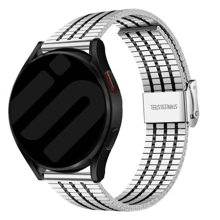 Fine Steel Strap, silver/black, on a watch, 3/4 front view