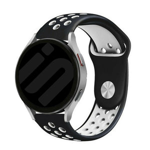 Silicone Sport Strap, black/white, on a watch, 3/4 front view